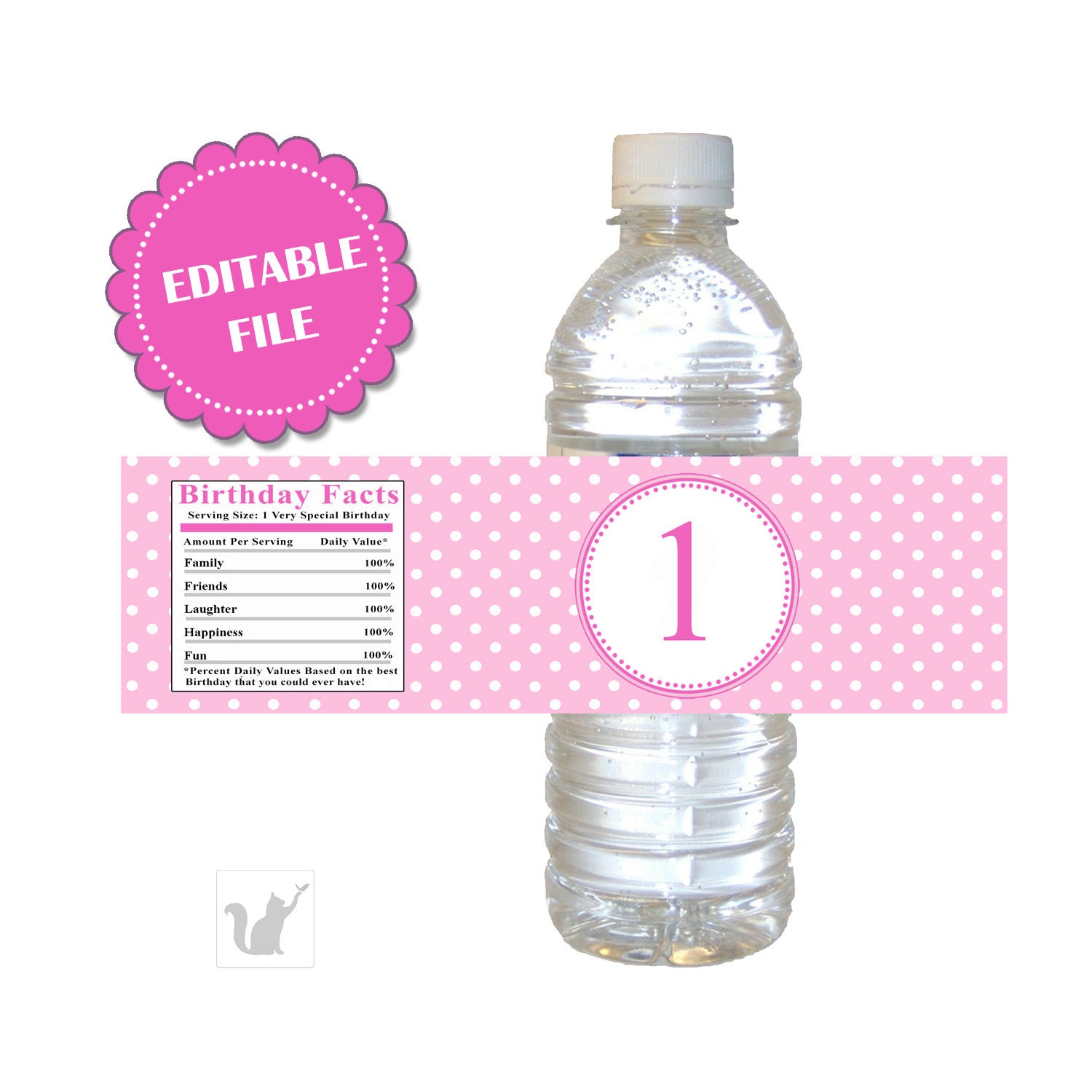 White Pink Polka Dots Girl Birthday Bottle Label