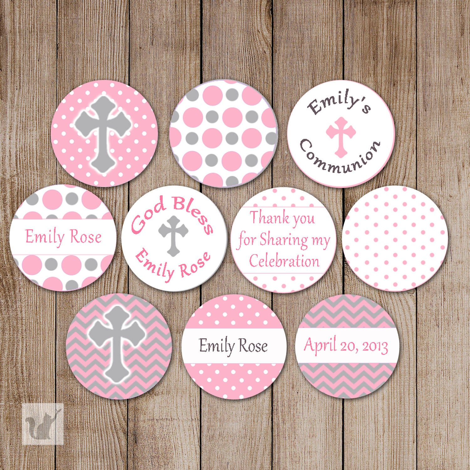Pink Grey Baptism Christening Small Candy Label Sticker