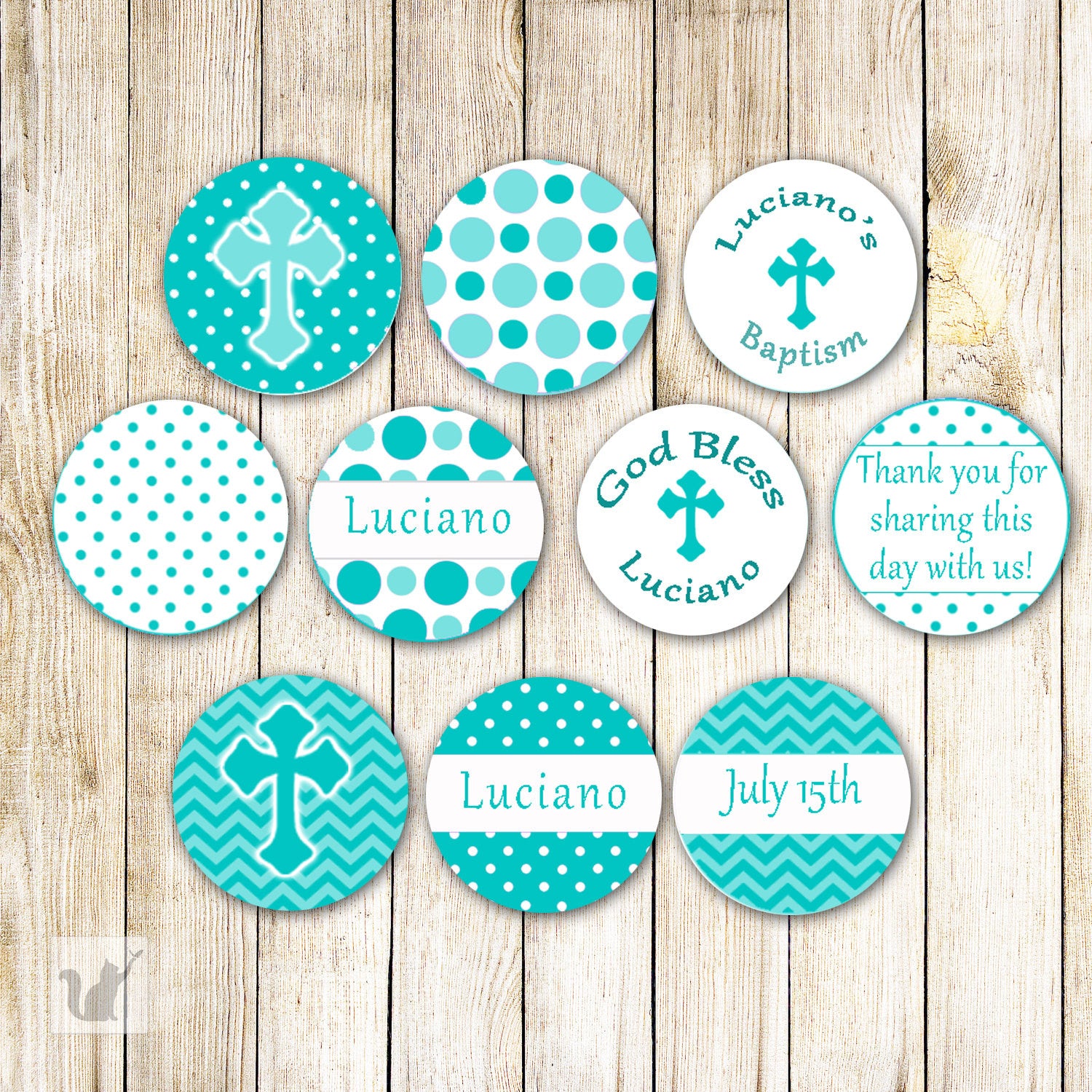 Teal Christening Communion Small Candy Label Sticker