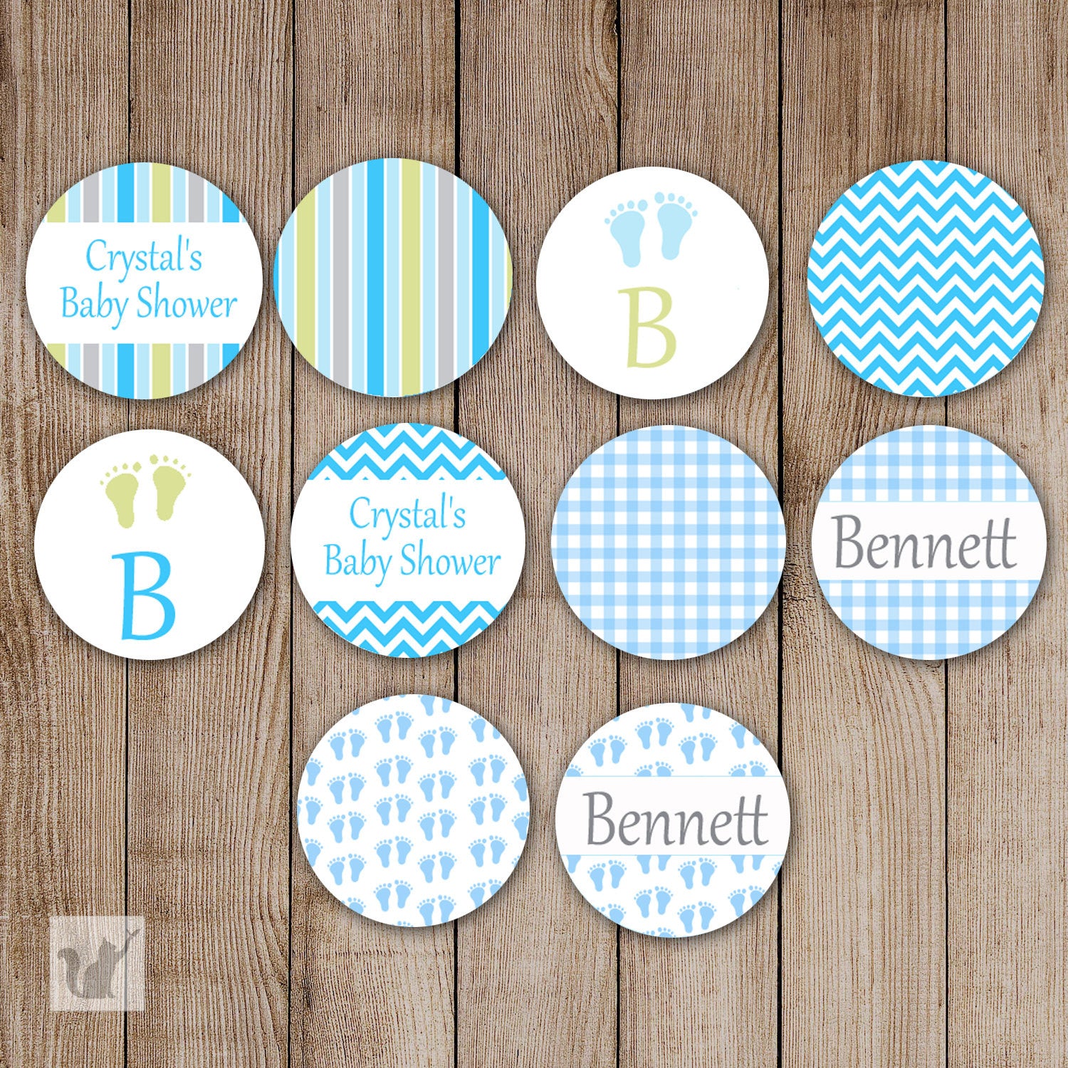 Blue Green Small Candy Label Sticker Birthday Baby Shower