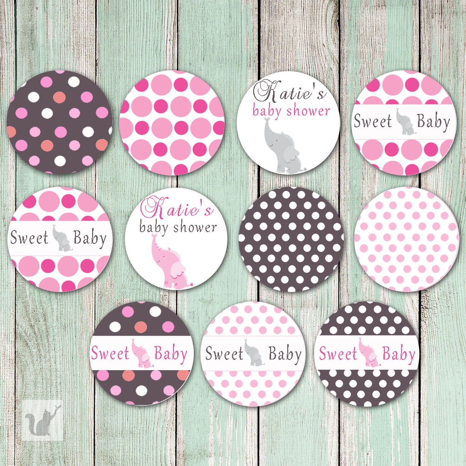 Elephant Small Candy Label Sticker Pink Baby Shower