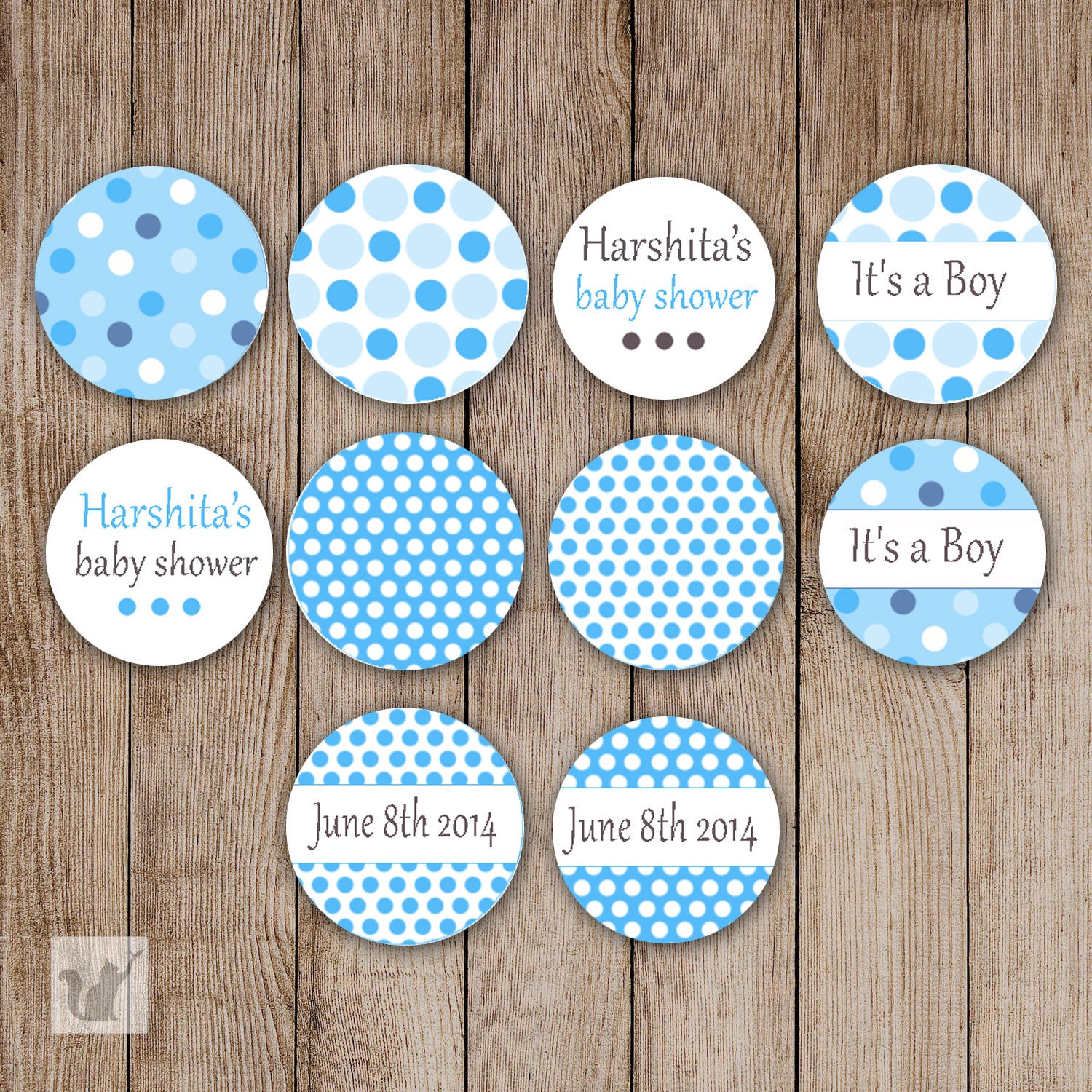 Blue Dots Small Candy Label Sticker Baby Shower Birthday