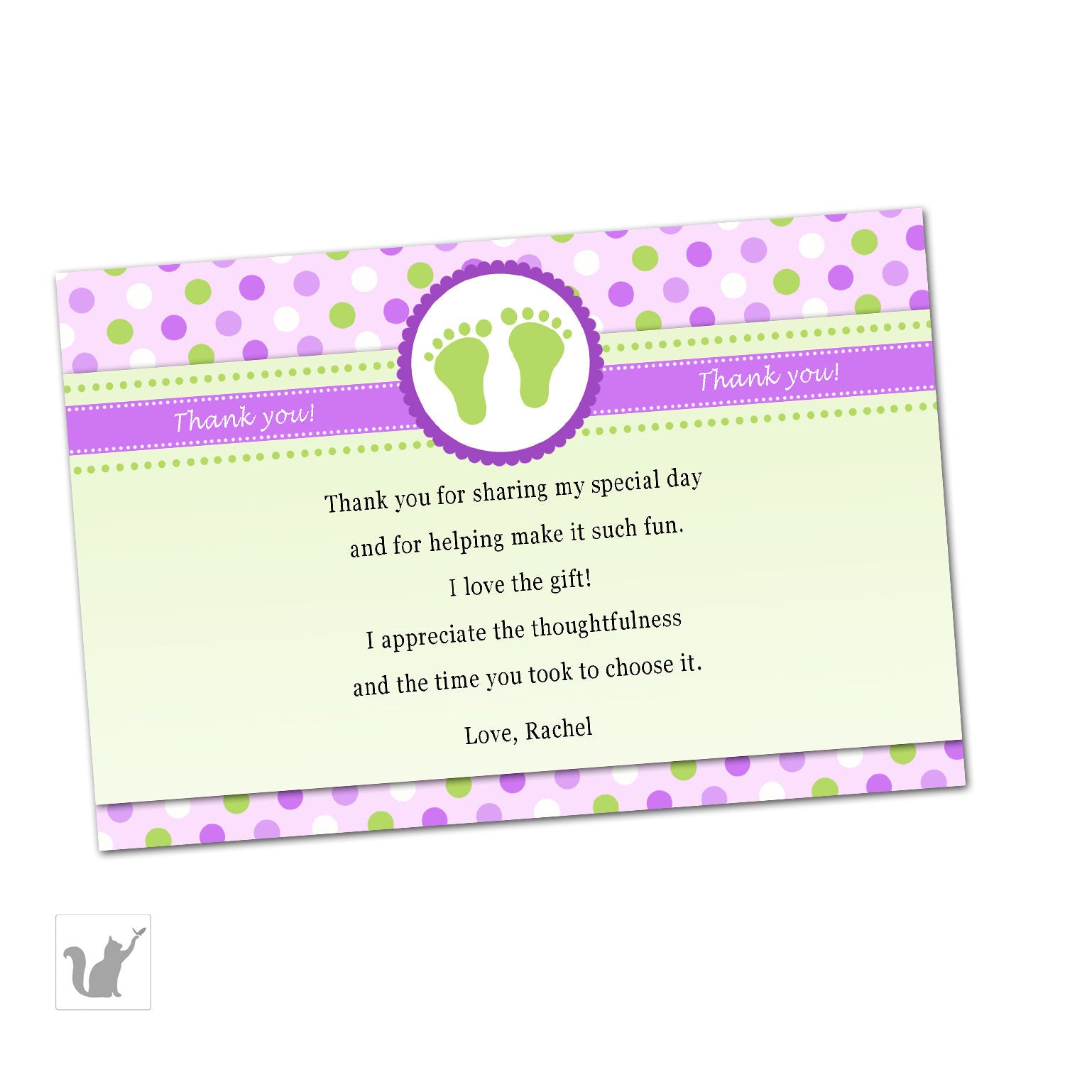 Purple Green Polka Dots Baby Girl Shower Thank You Card Note