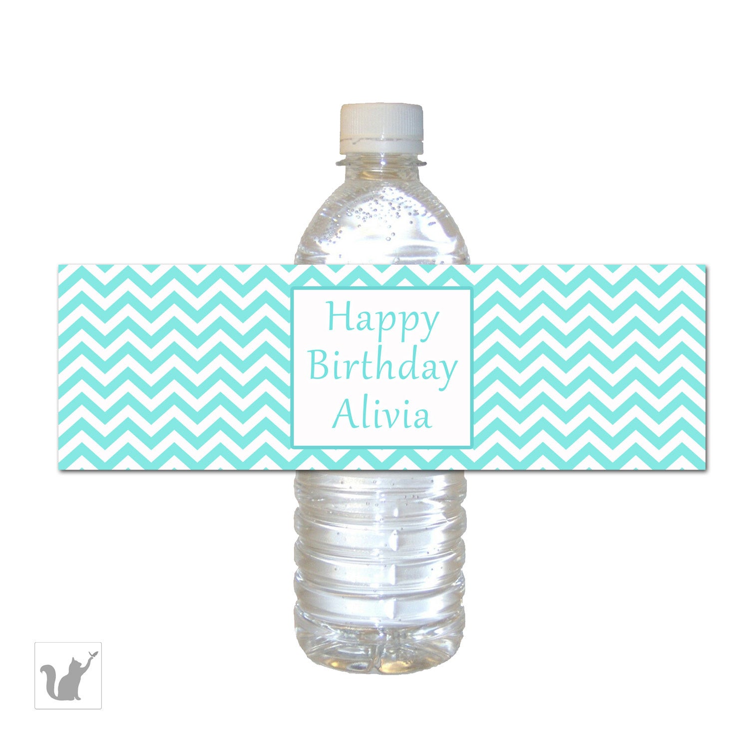 Teal Blue Chevron Bottle Label Birthday Baby Shower