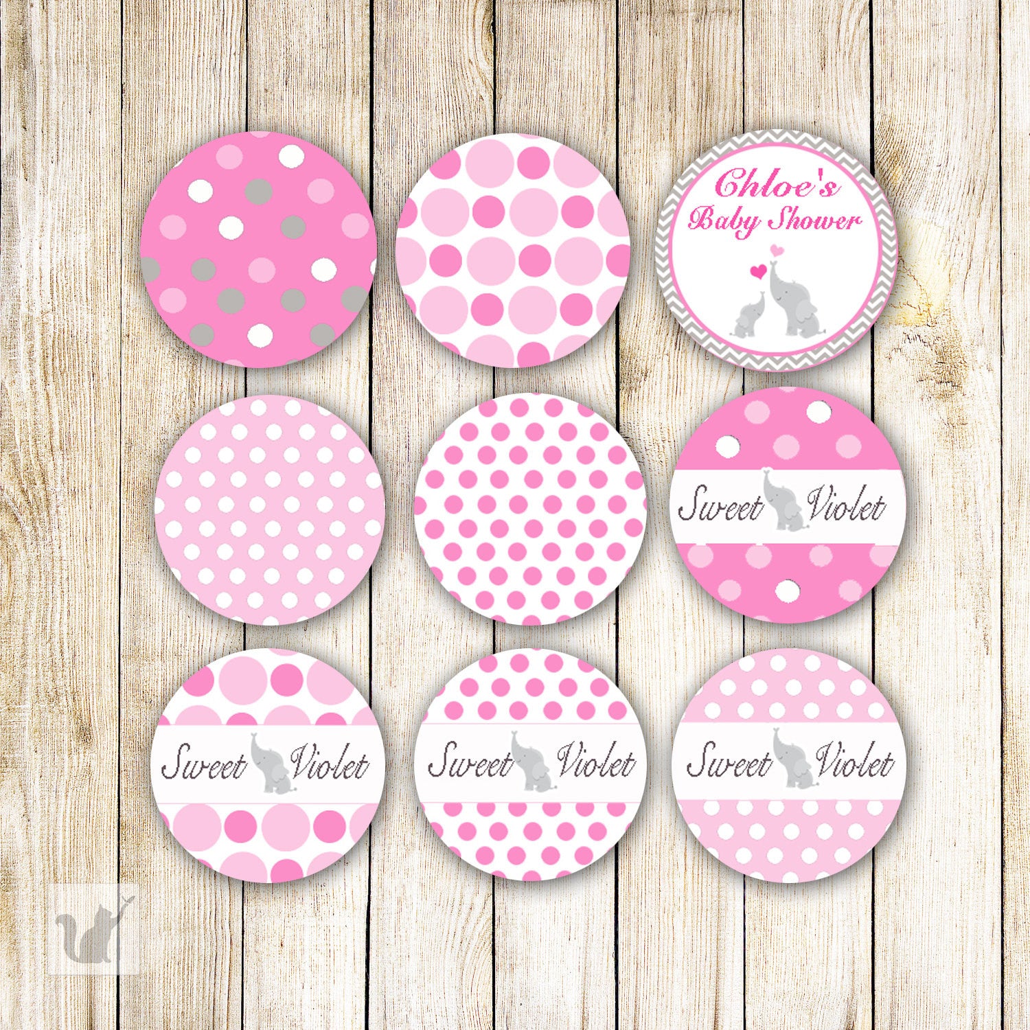 Pink Elephant Small Candy Labels Sticker Baby Shower