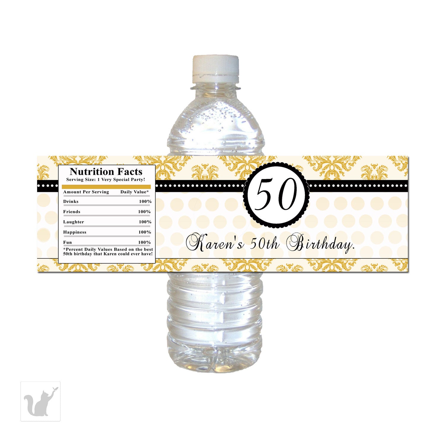 Gold Black Adult Birthday Bottle Label