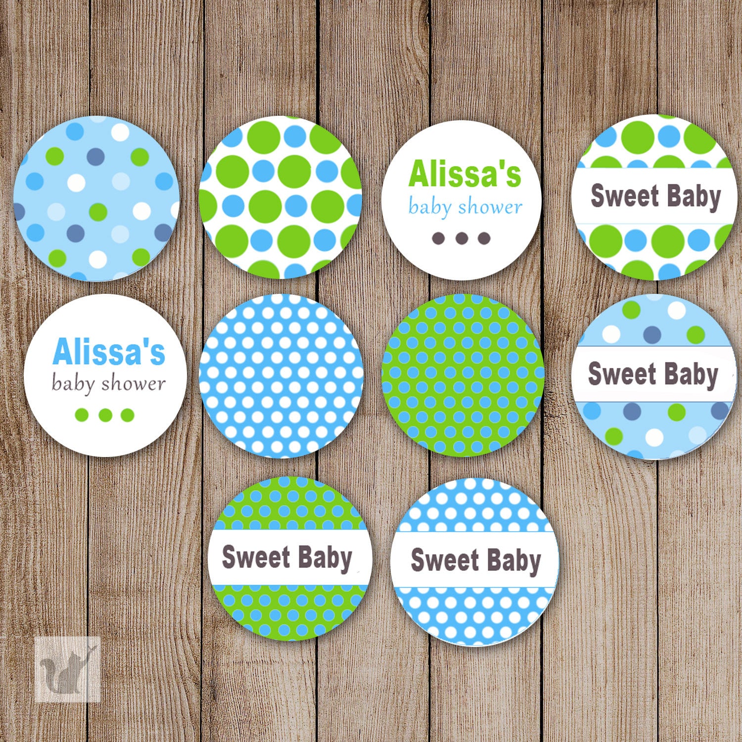 Blue Green Small Candy Label Sticker Baby Shower