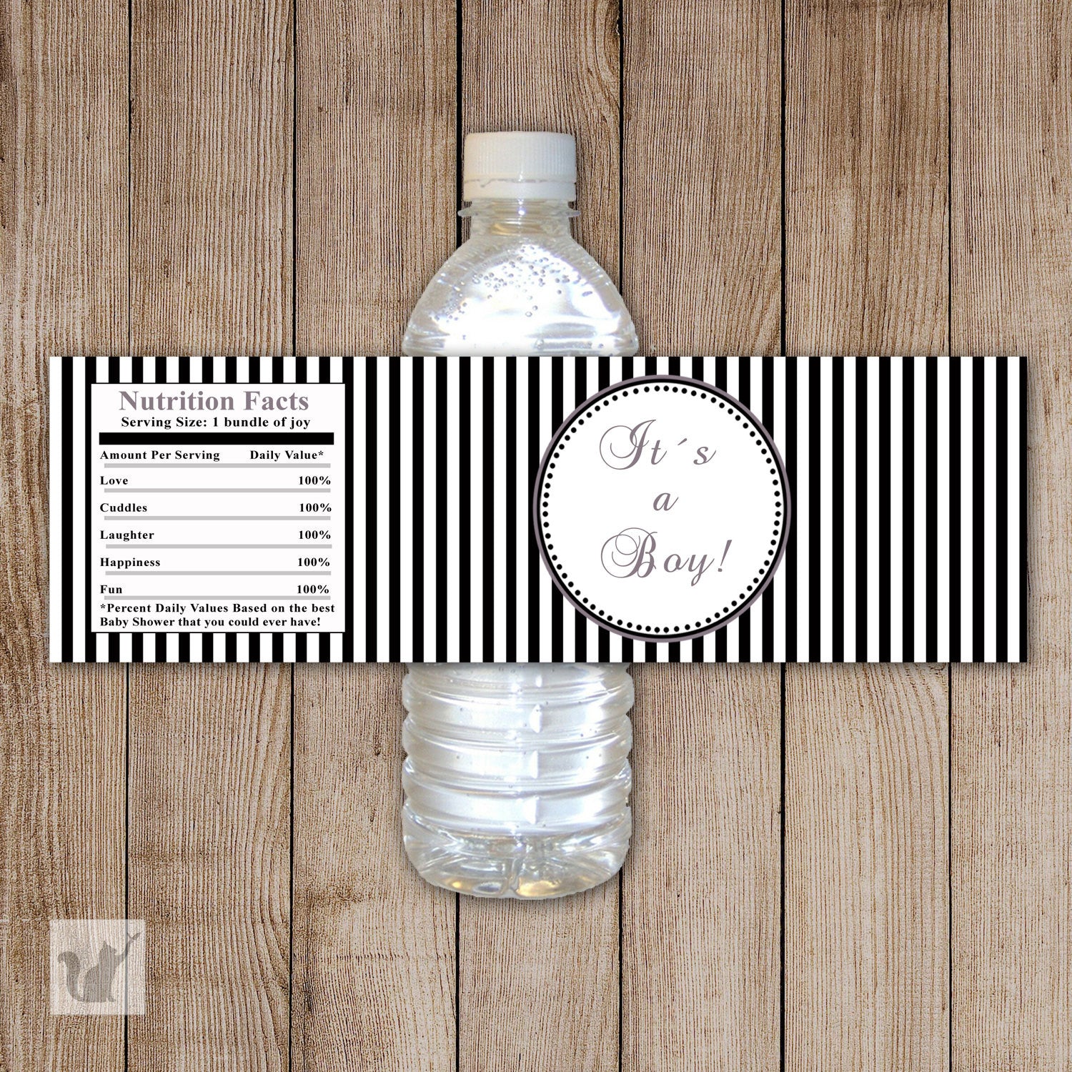 Black White Stripes Baby Boy Shower Bottle Label