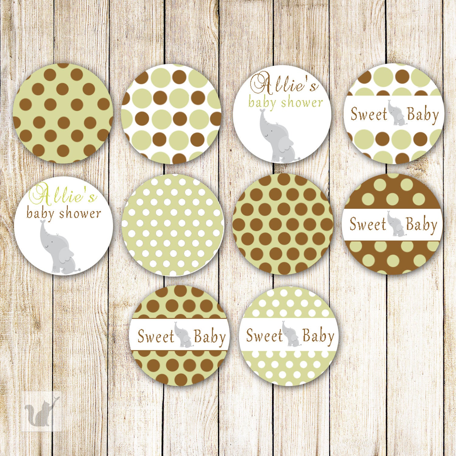 Elephant Small Candy Label Sticker Baby Shower Green