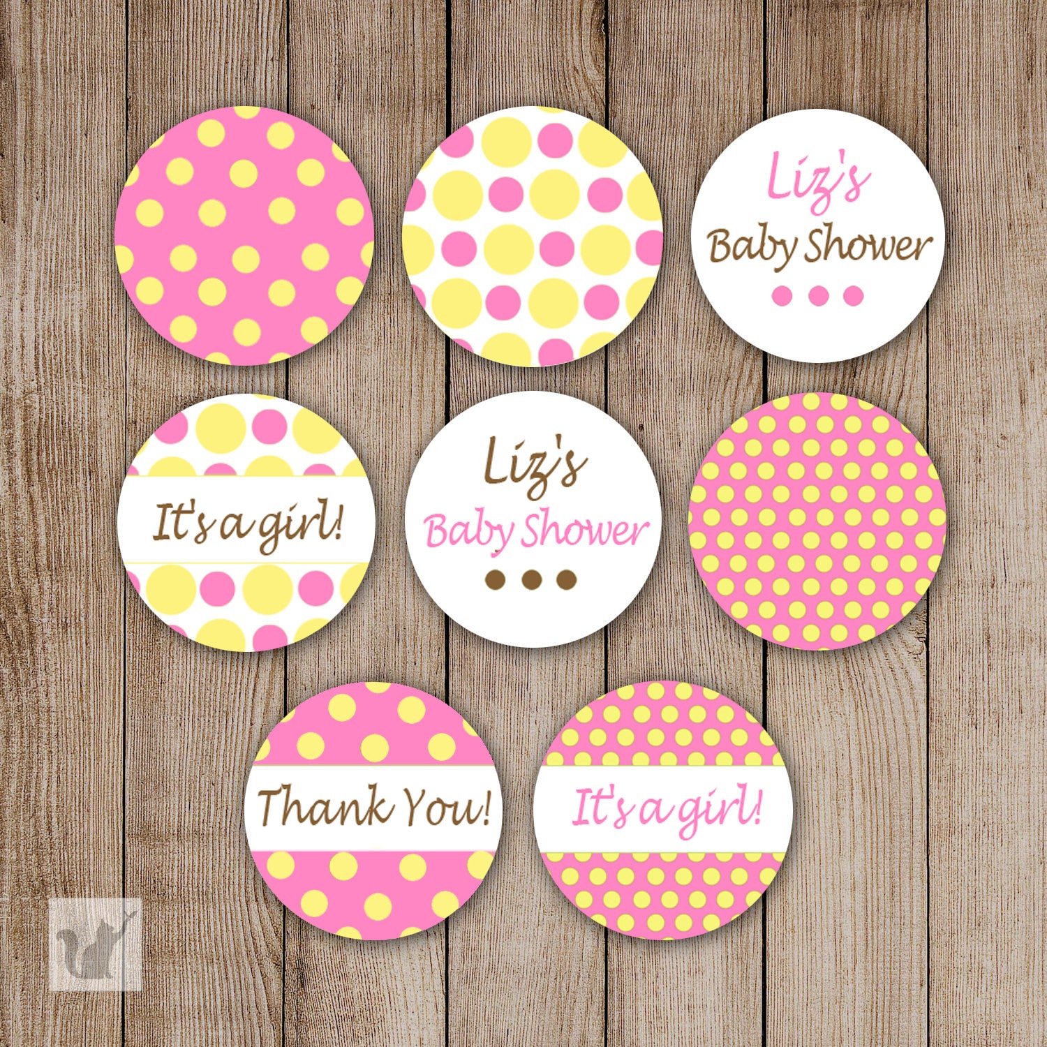 Pink Yellow Small Candy Label Sticker Birthday Baby Shower