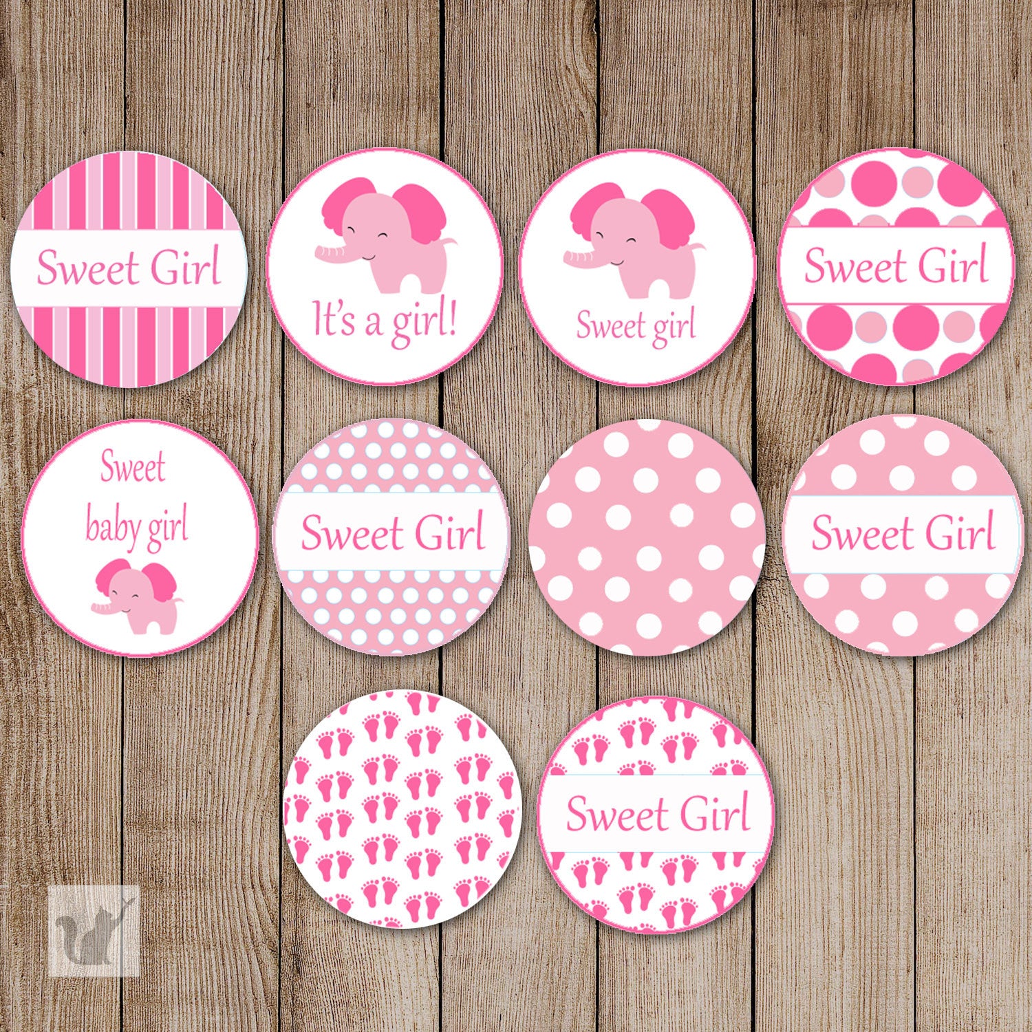 Elephant Candy Stickers Baby Girl Shower Pink