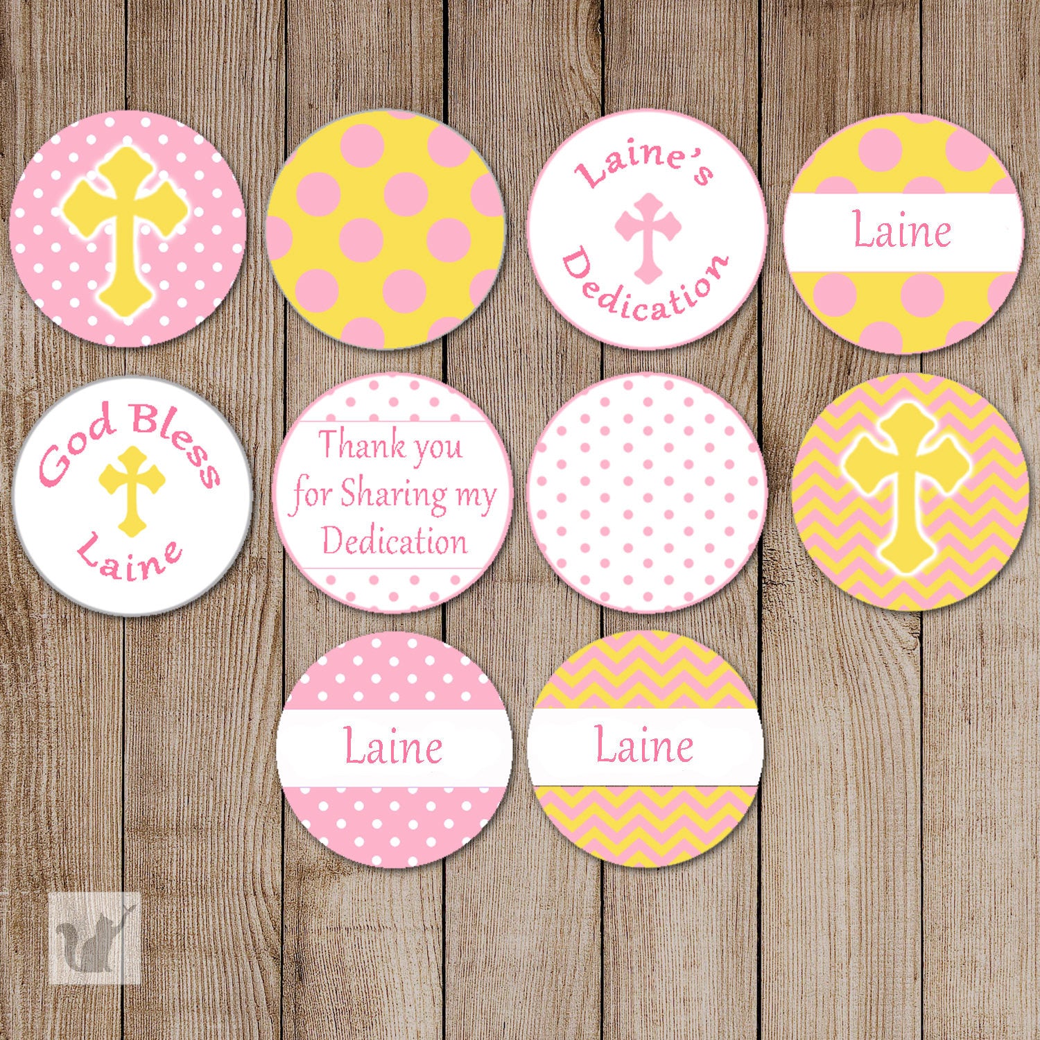 Baptism Christening Yellow Pink Small Candy Label Sticker