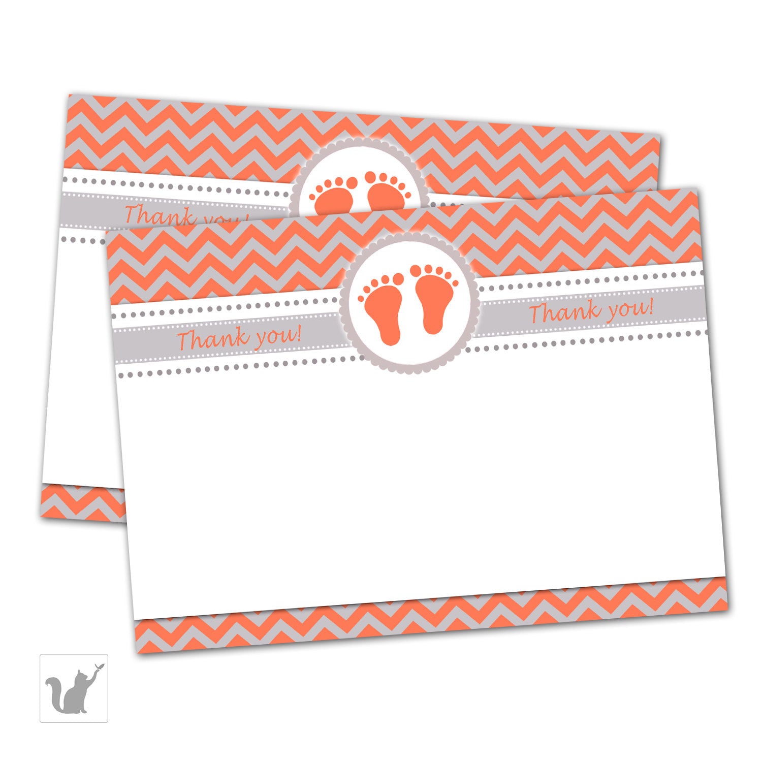 Orange Grey Baby Feet Baby Shower Blank Thank You Cards Note - Zig Zag Baby Shower Party Thank You Card Baby Boy Girl Party INSTANT DOWNLOAD
