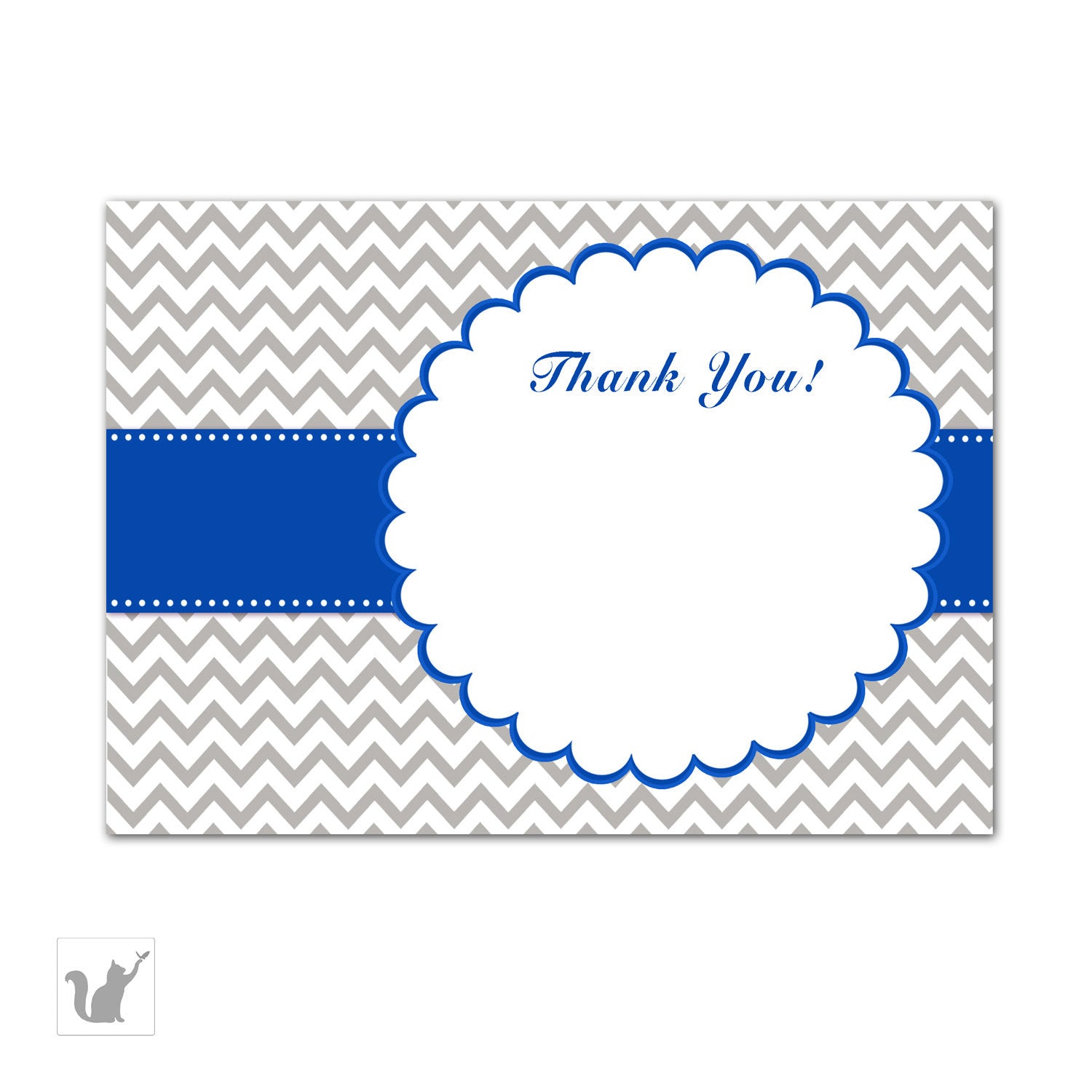 Blue Grey Chevron Thank You Card Note Birthday Baby Bridal Shower