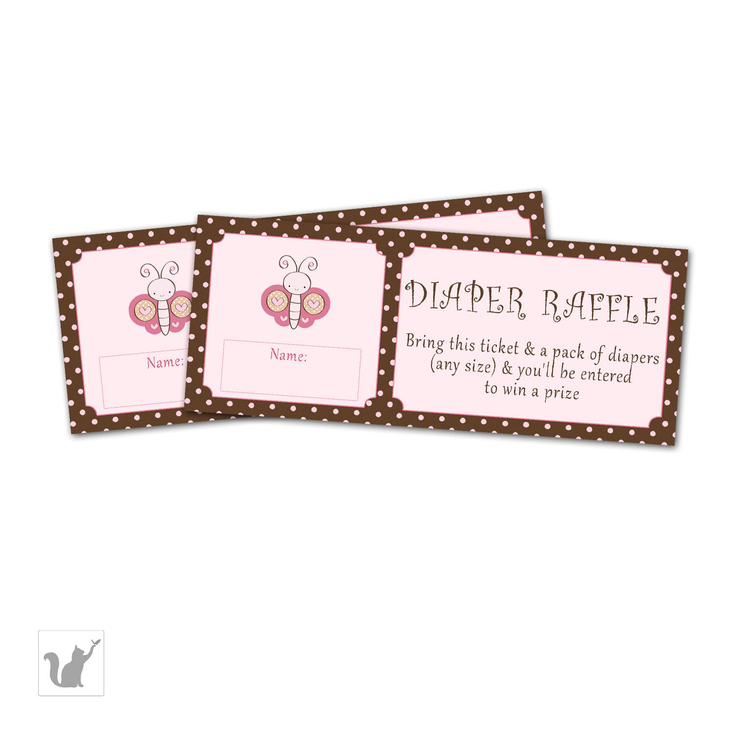 Butterfly Diaper Raffle Card Pink Brown Baby Shower Printable