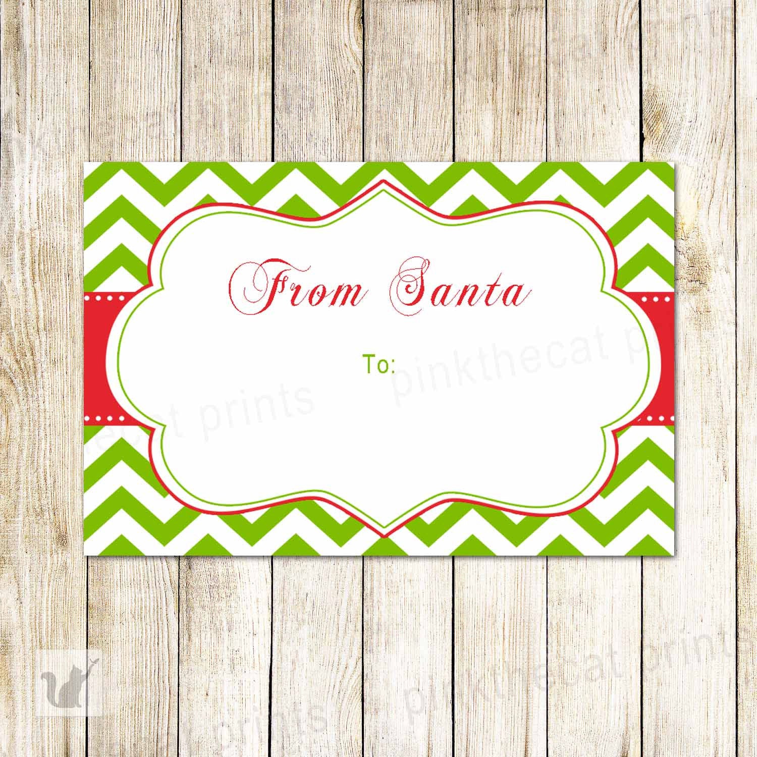 Printable Christmas Gift Label Holiday Favor Tags Red Green Gift Decoration Green Red Chevron From Santa Claus to INSTANT DOWNLOAD