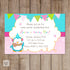 penguin birthday invitation pink turquoise