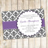 Adult Birthday Invitation Purple Black Damask