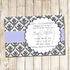 Adult Birthday Invitation Lavender Black Damask