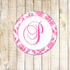 Hot Pink Damask Monogram Bridal Shower Birthday Tag Sticker Label