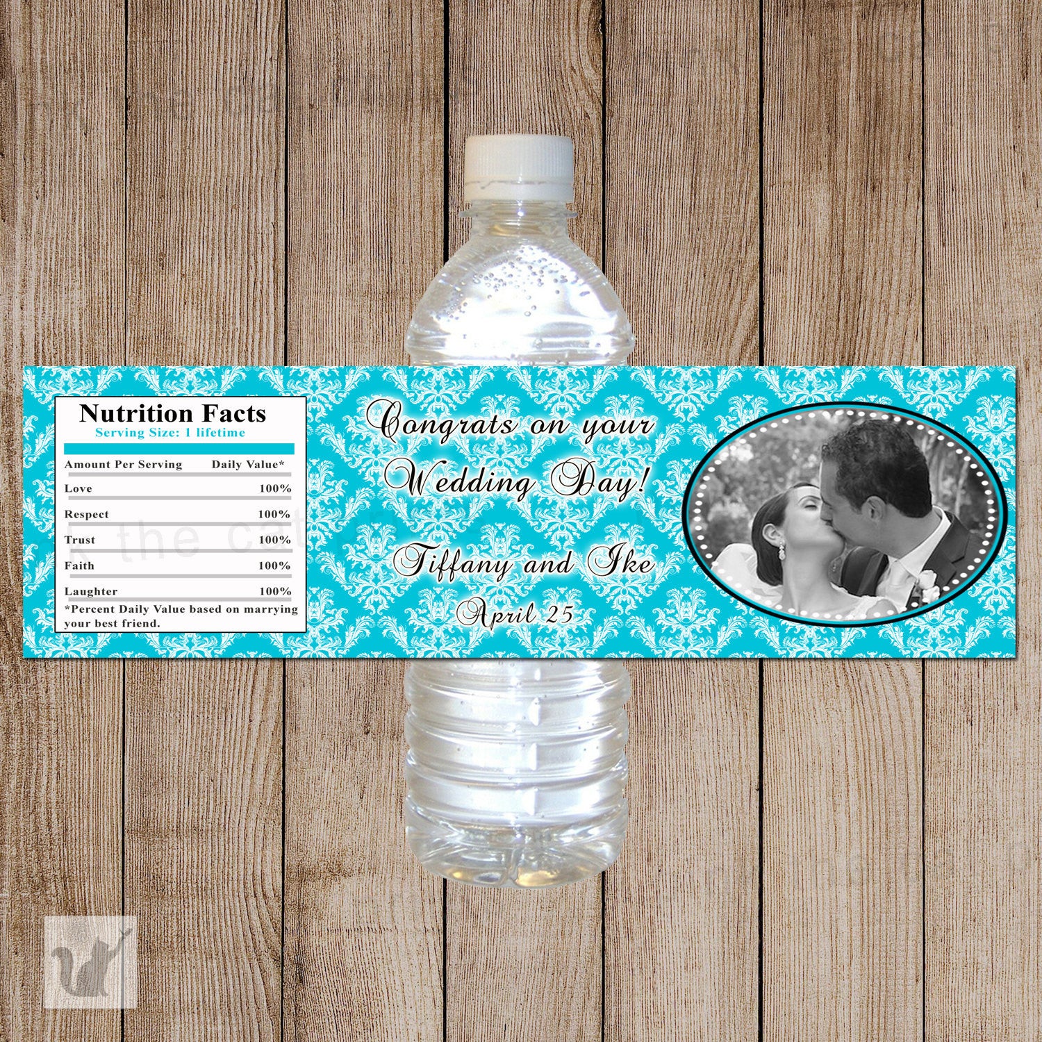 Teal Wedding Anniversary Photo Bottle Label