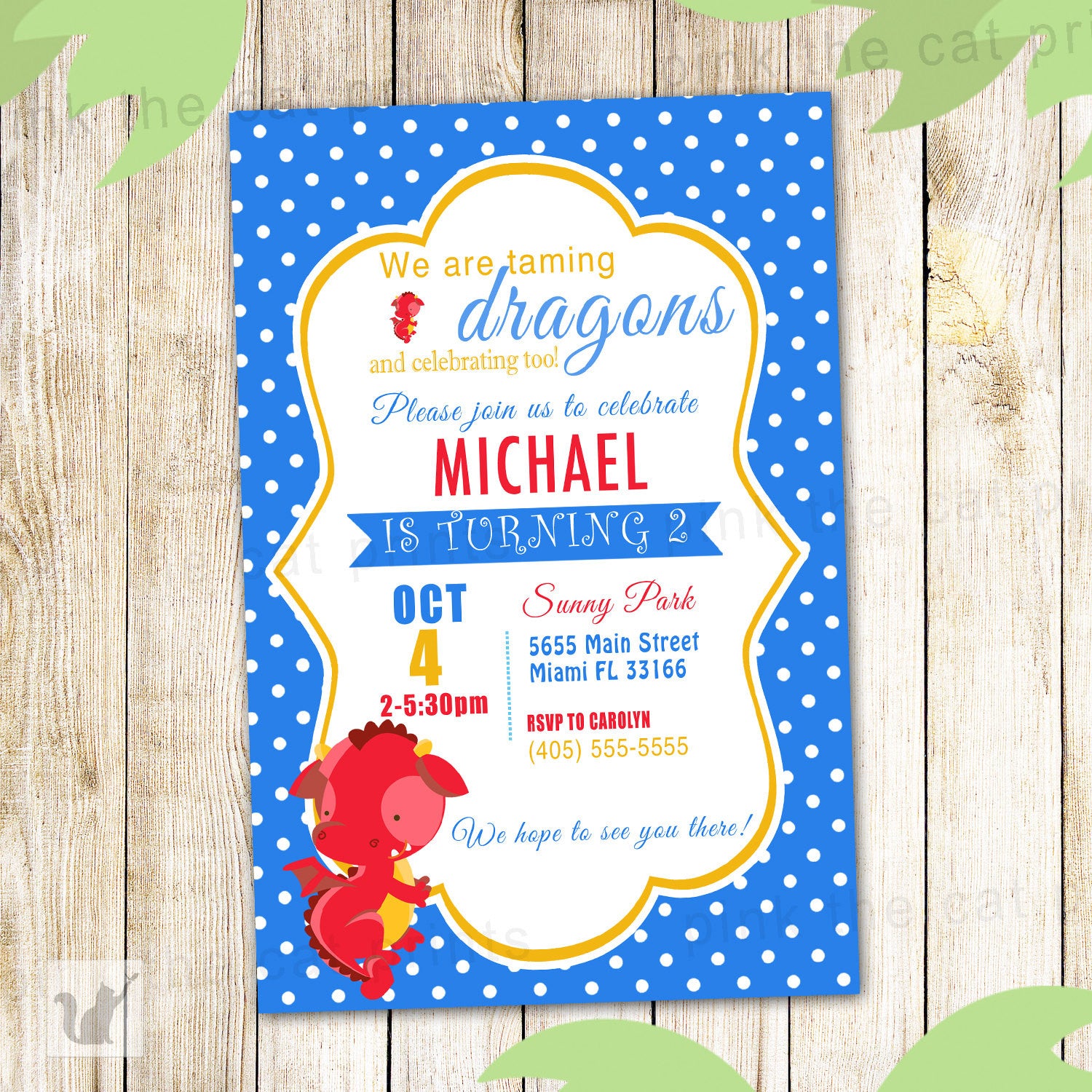 blue red dragon invitation