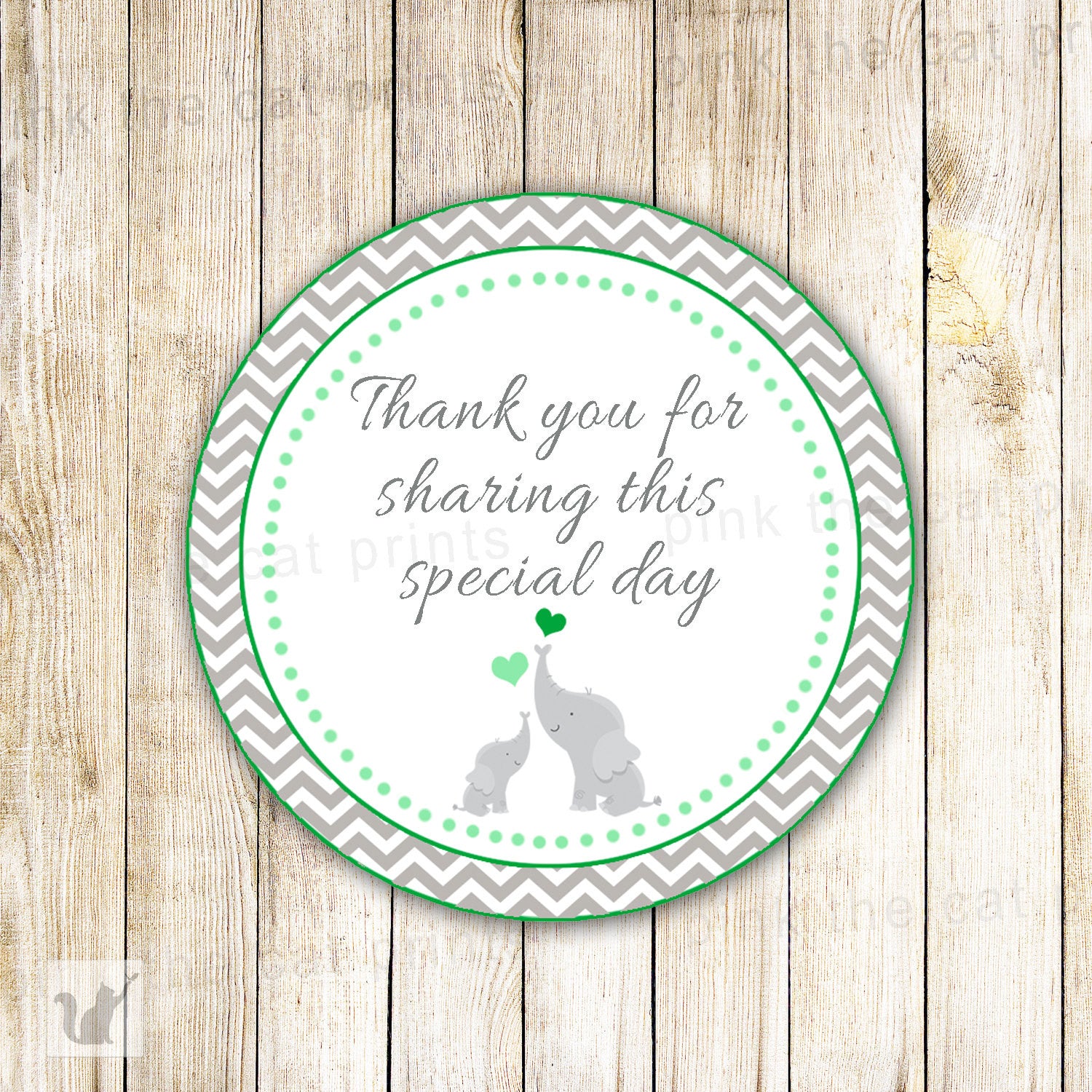 Elephant Gift Favor Label Unisex Baby Shower Tag Lime Green