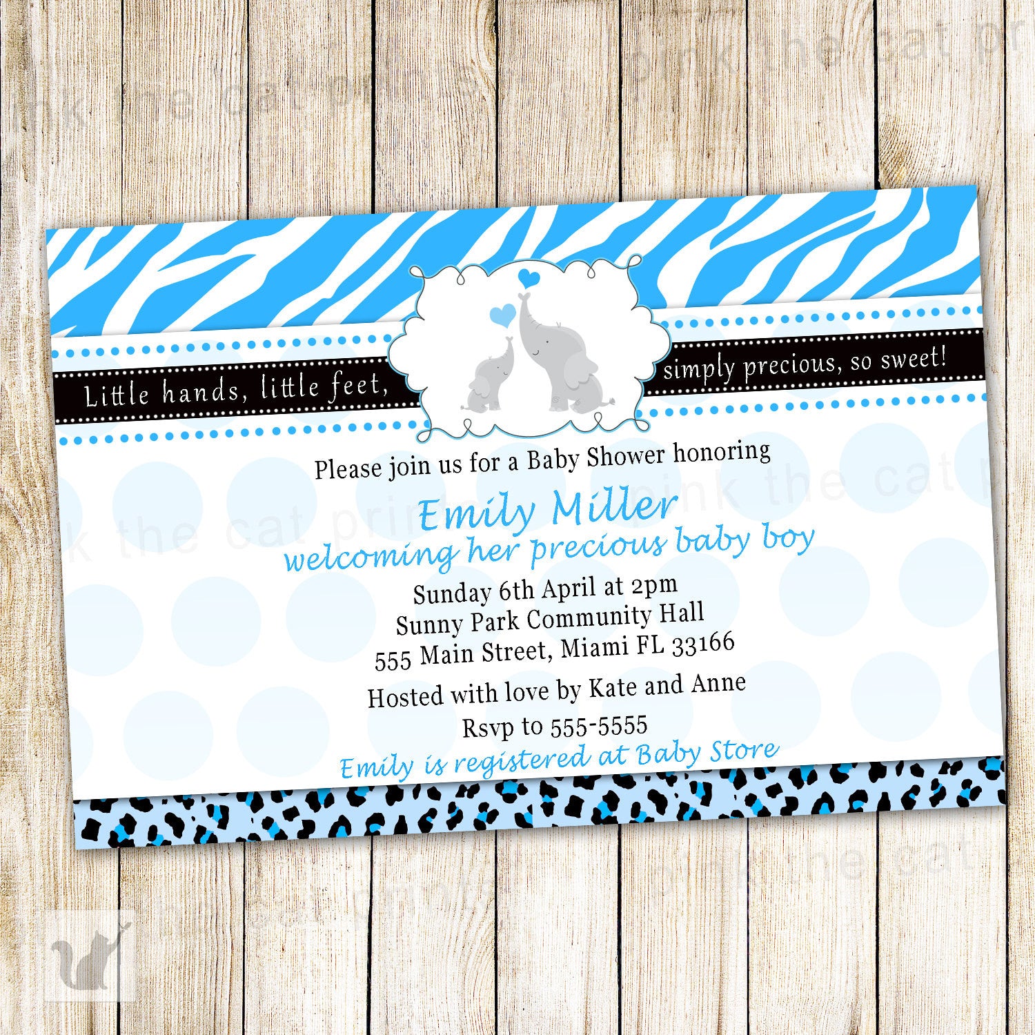 elephant invitation blue zebra