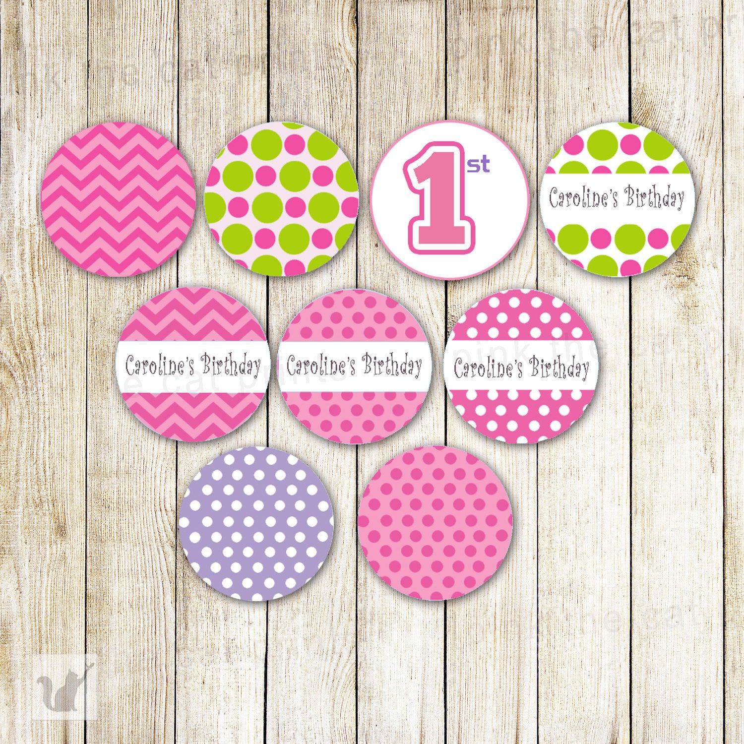 Girl 1st Birthday Small Candy Label Sticker Pink Green