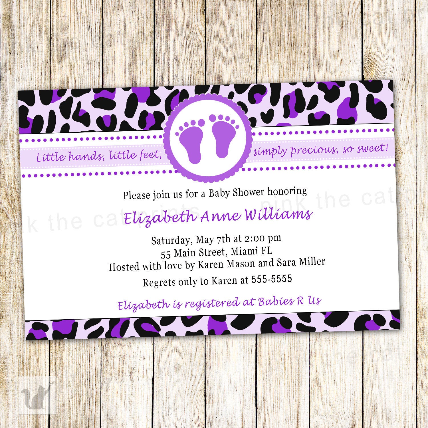 purple leopard baby shower invitation