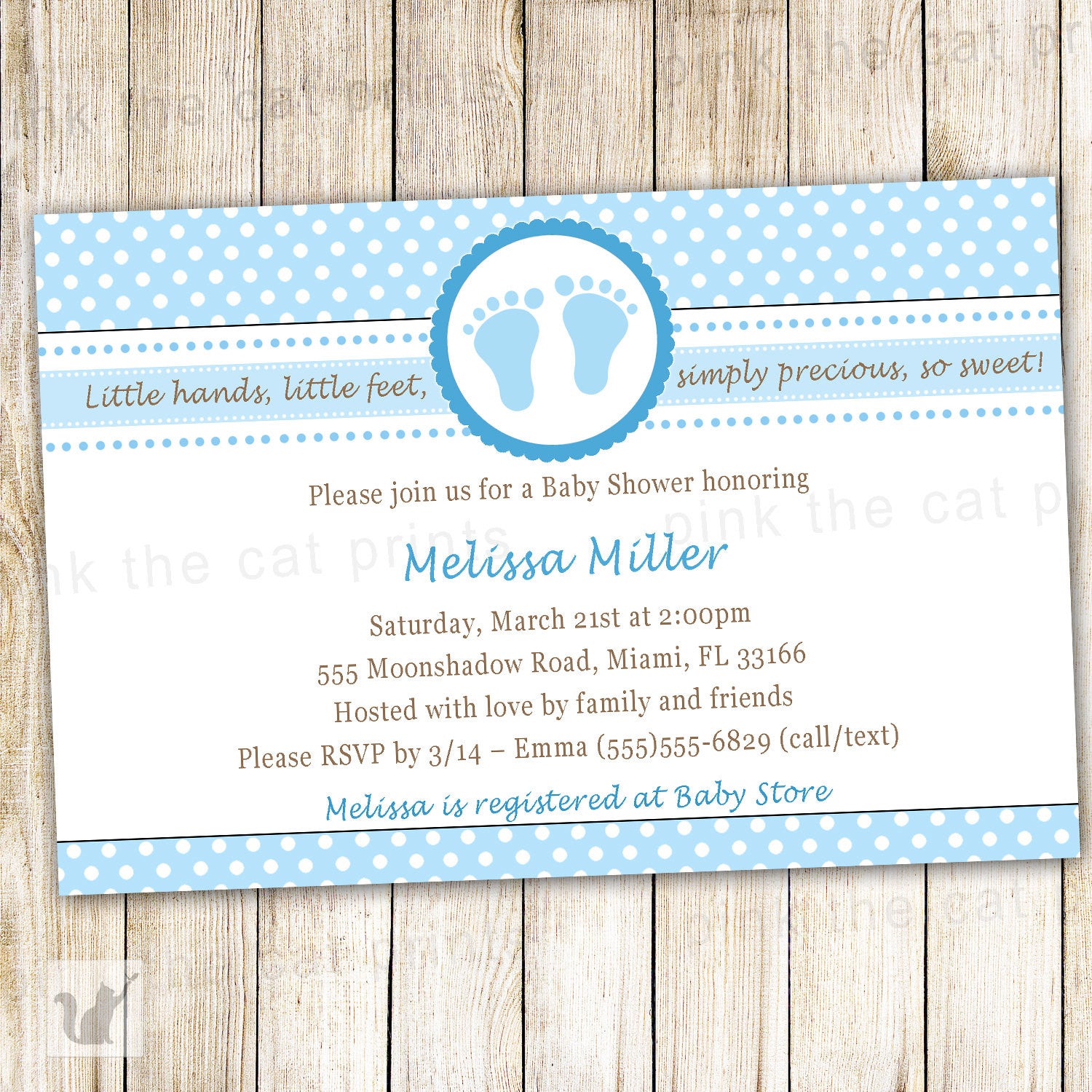 blue polka dots baby shower invitation