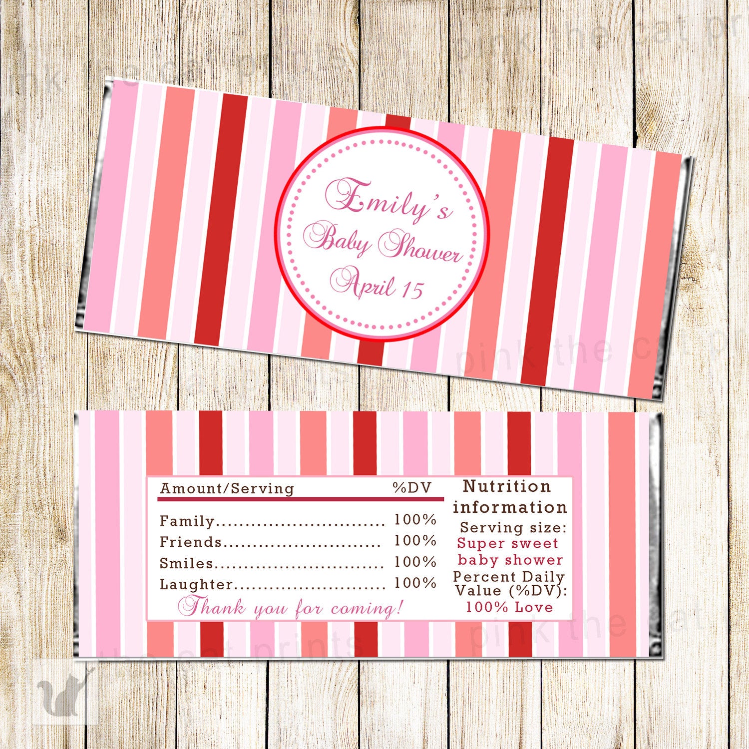 Pink Red Stripes Candy Bar Wrapper Label