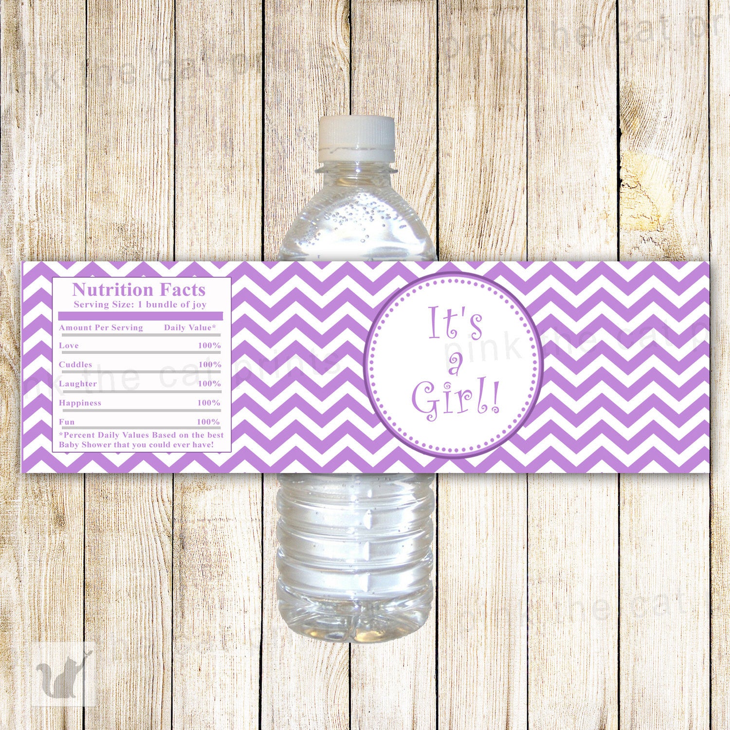 Purple White Chevron Bottle Label Baby Girl Shower