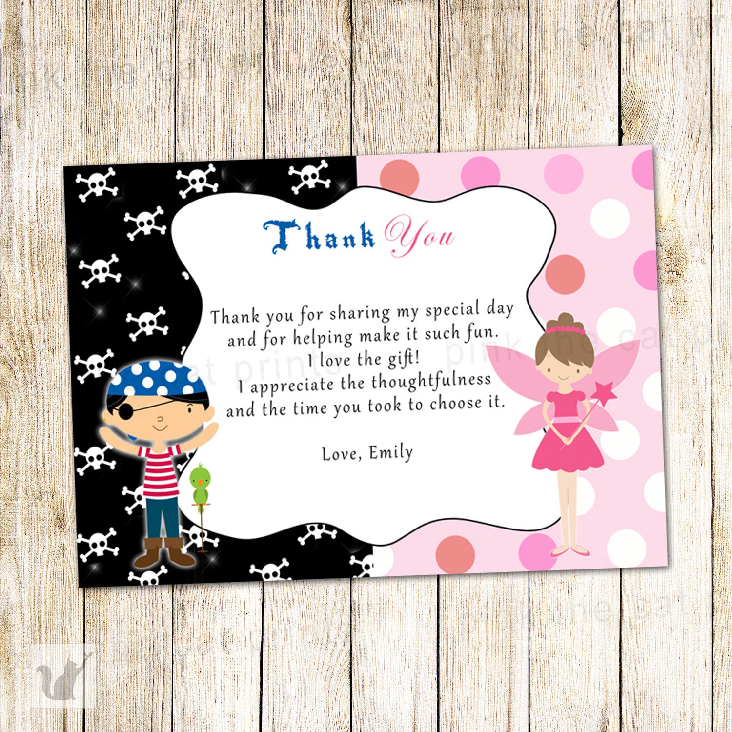 Pirate Fairy Thank You Card Note Pixie Kids Birthday