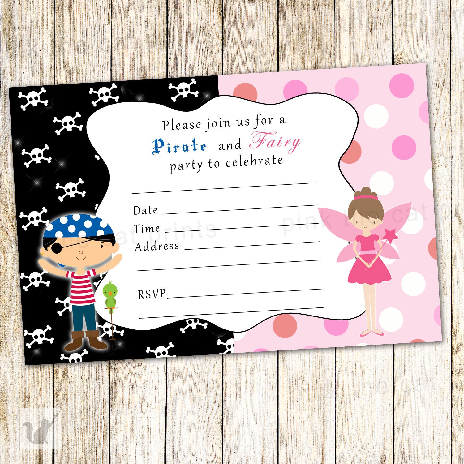 Fairy Pirate Invitation Fill In Blank Pixie Kids Birthday