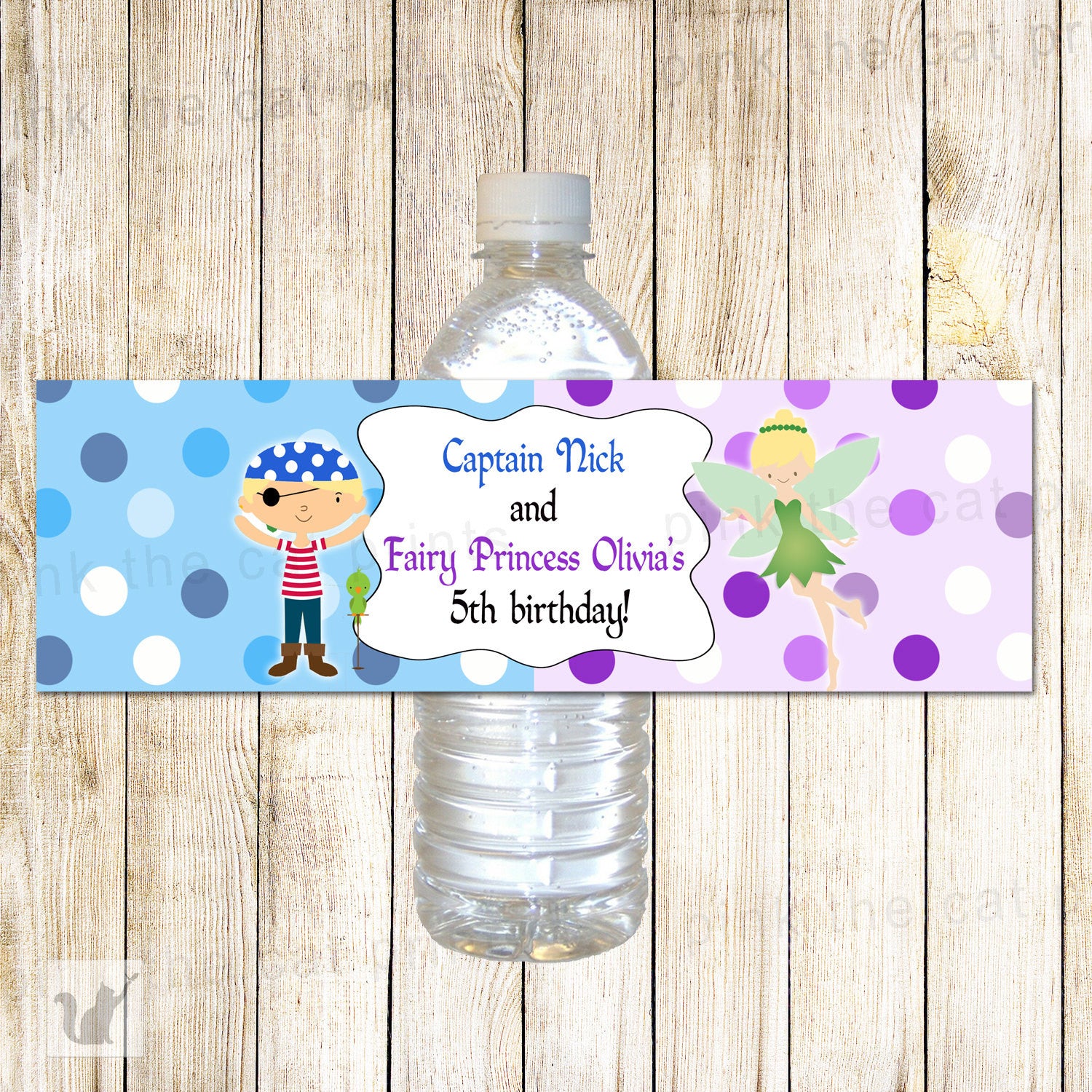 Pirate Fairy Bottle Label Blue Purple Kids Birthday