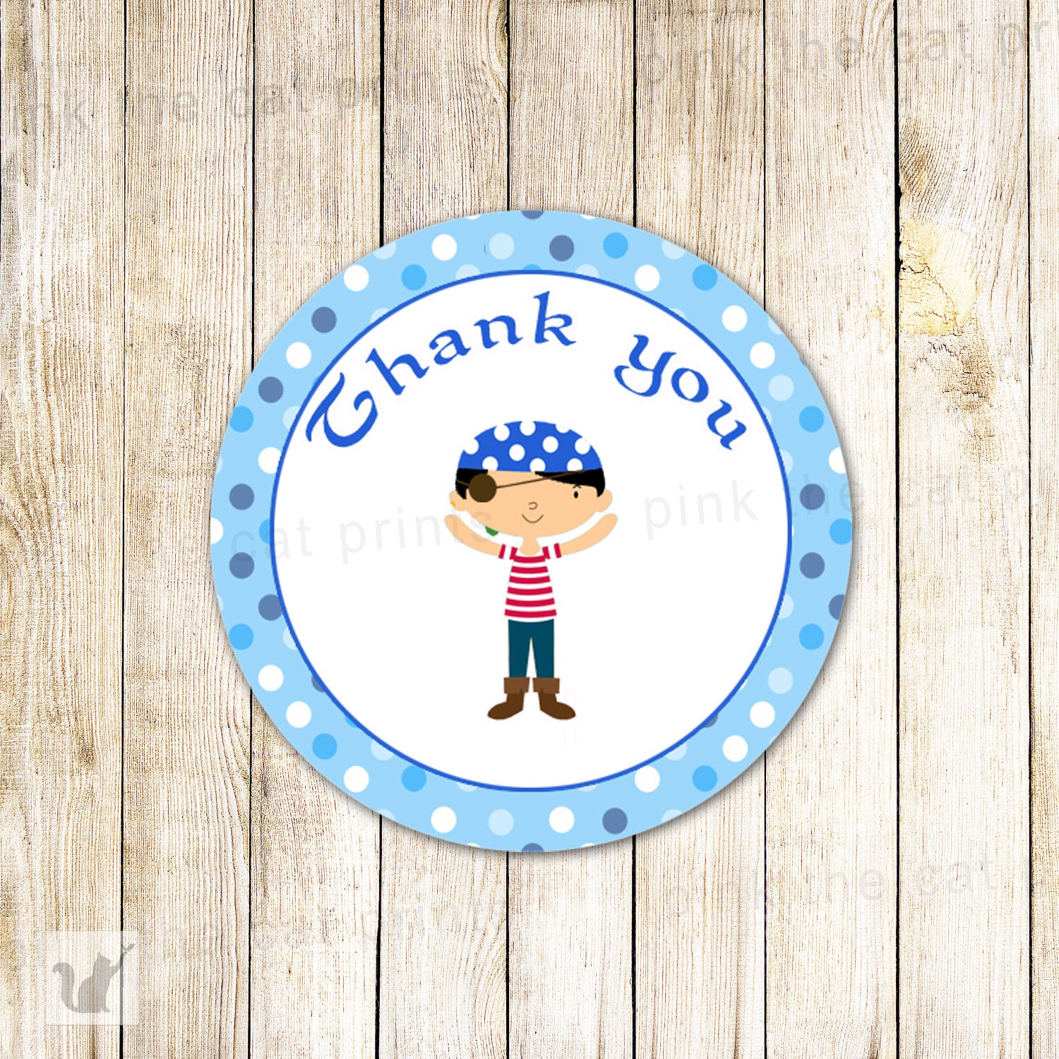 Pirate Labels - Blue Thank You Gift Favor Tags Birthday Party Baby Boy Shower Printable INSTANT DOWNLOAD