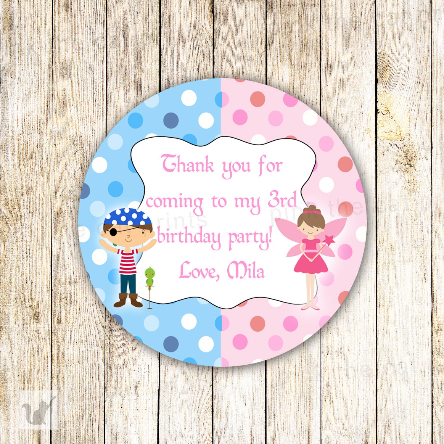 Pirate Fairy Pixie Labels Tag Sticker Kids Birthday Party