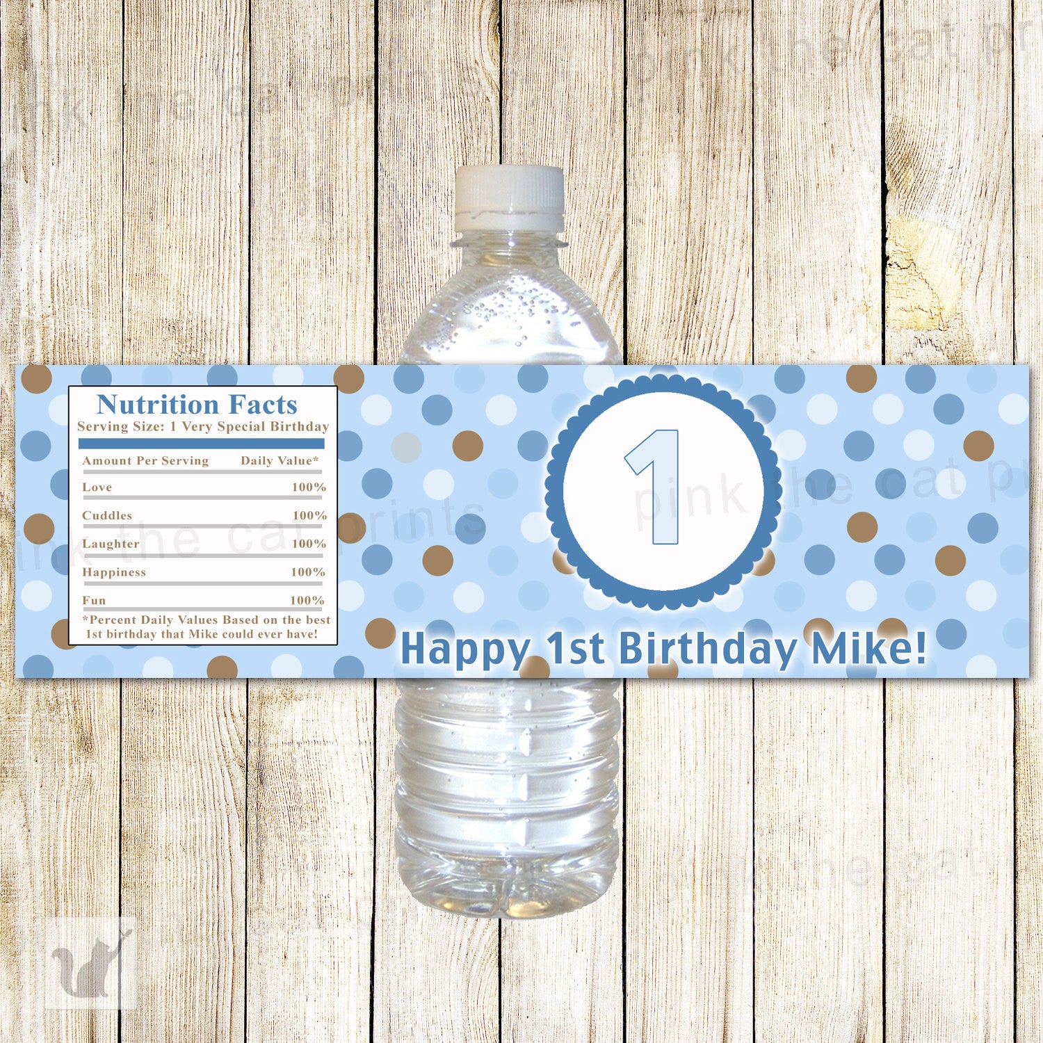 Blue Brown Bottle Label Boy Birthday