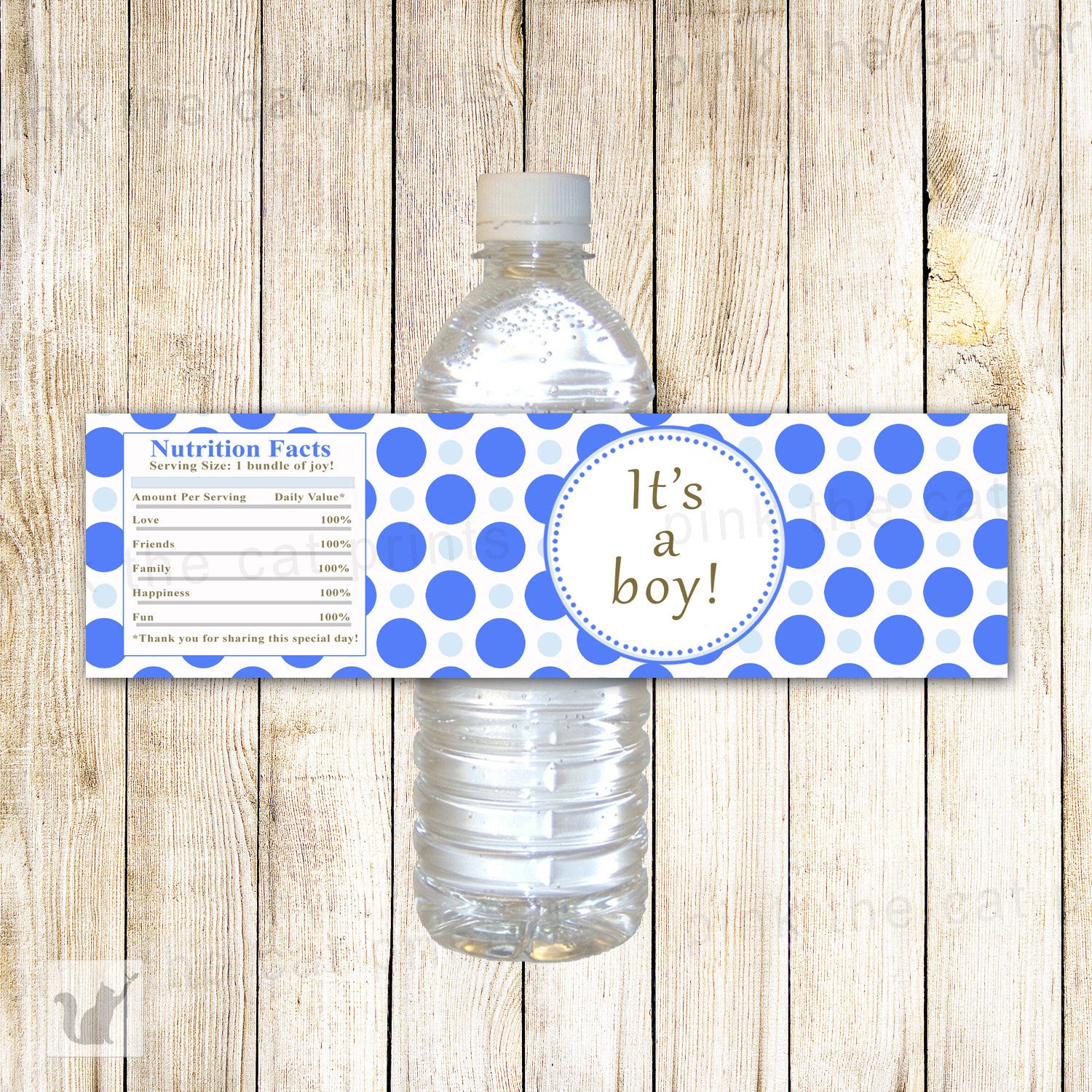 Baby Boy Shower Water Bottle Label Wrapper Blue Polka Dots