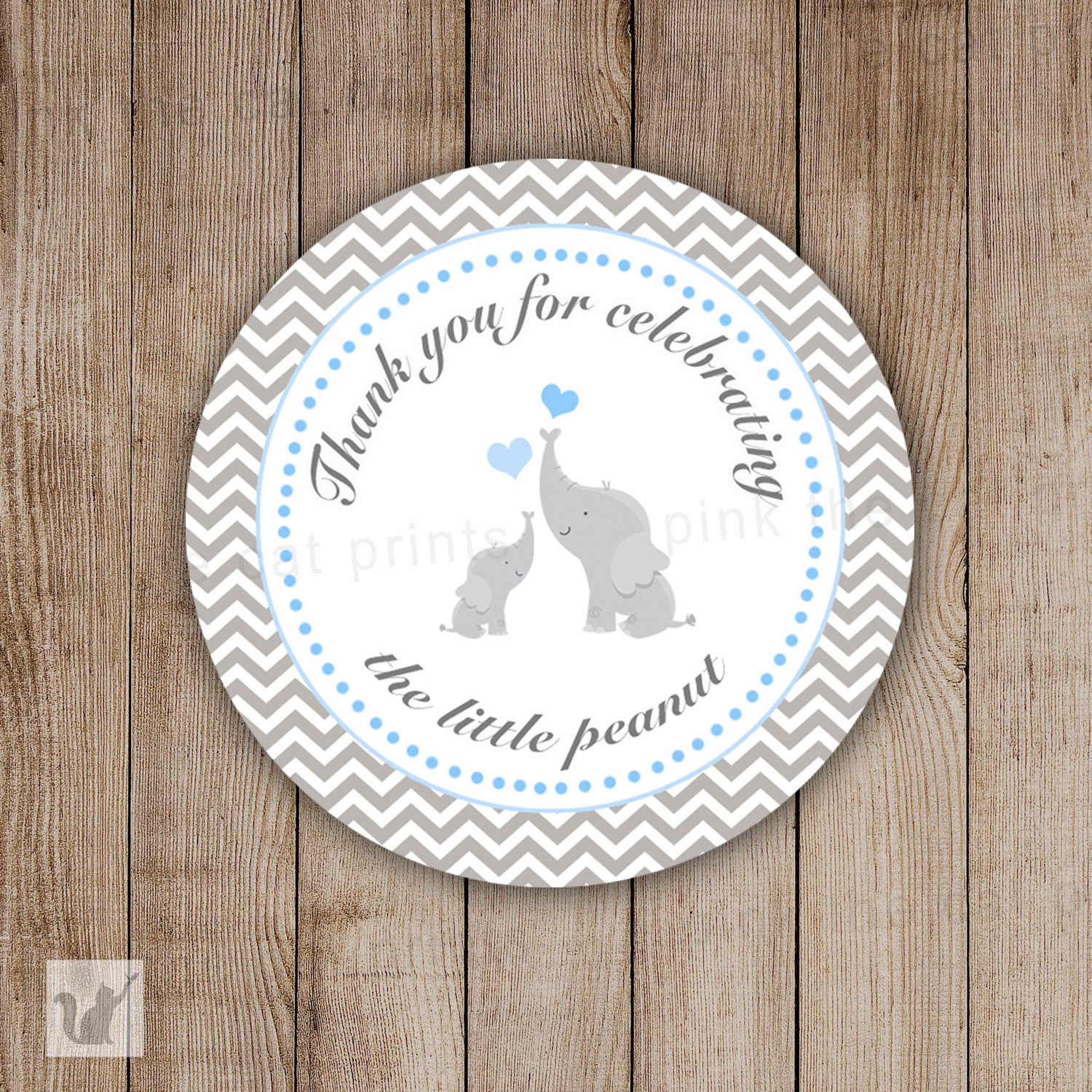 INSTANT DOWNLOAD Grey Chevron Elephant Baby Shower Thank You Tag Labels - Polka Dots Party Favors Baby Shower Favors Baby Shower Tags