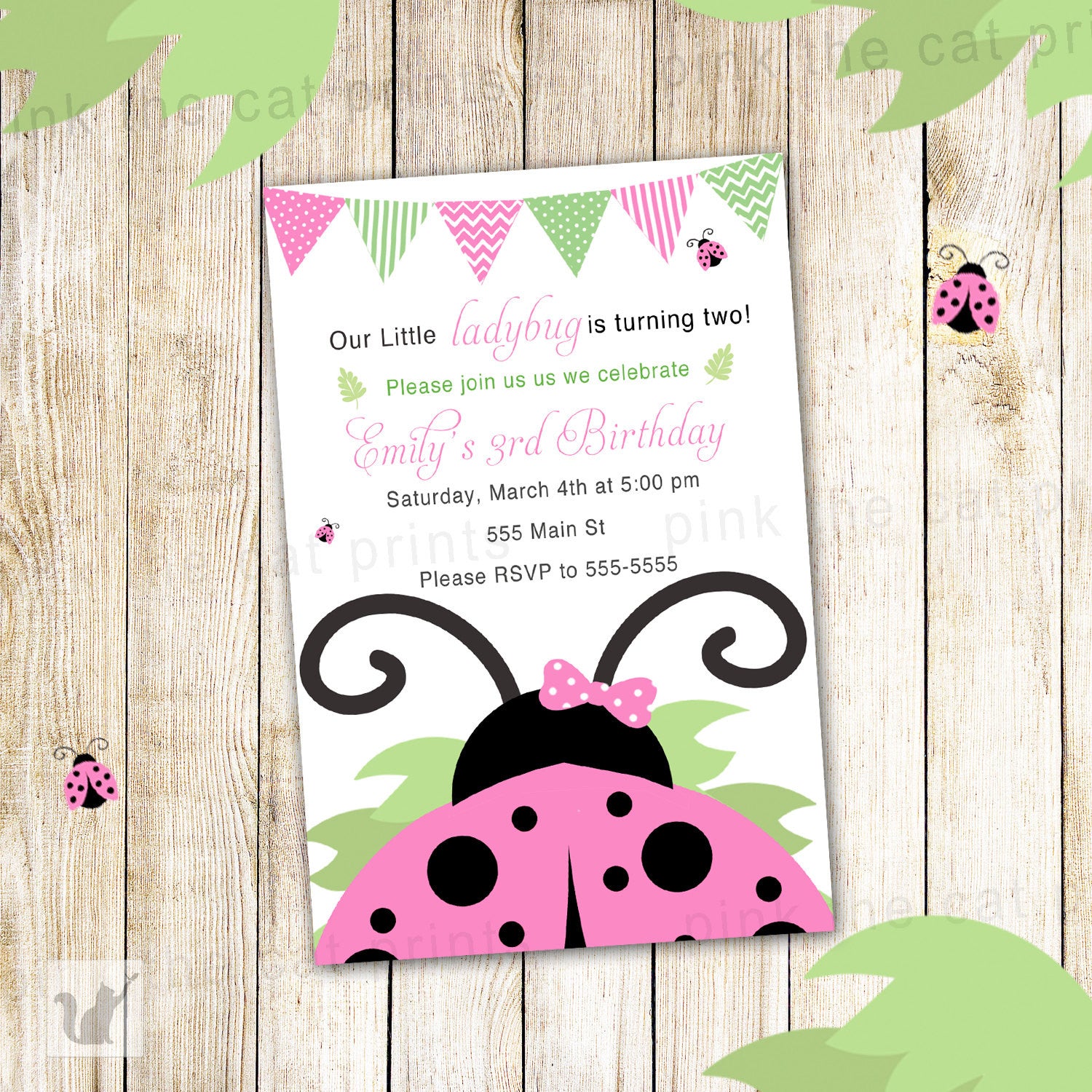 pink ladybug invitation