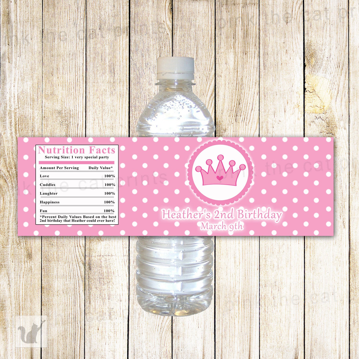 Princess Bottle Label Baby Shower Birthday Pink