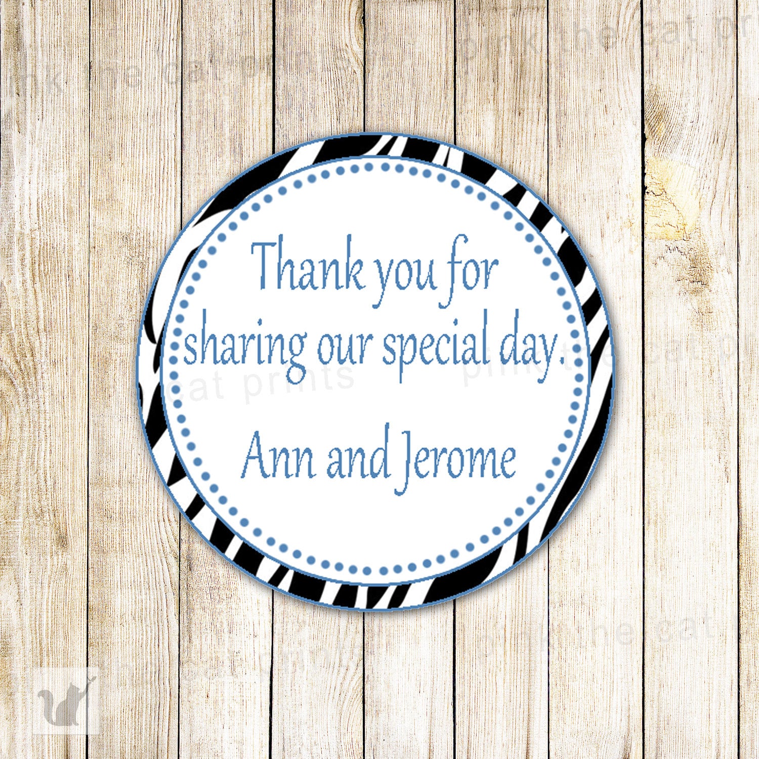 Zebra Thank You Tag Favor Label Sticker Birthday Baby Boy Shower Blue