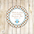 Owl Label Blue Brown Baby Boy Shower Birthday Tag Sticker