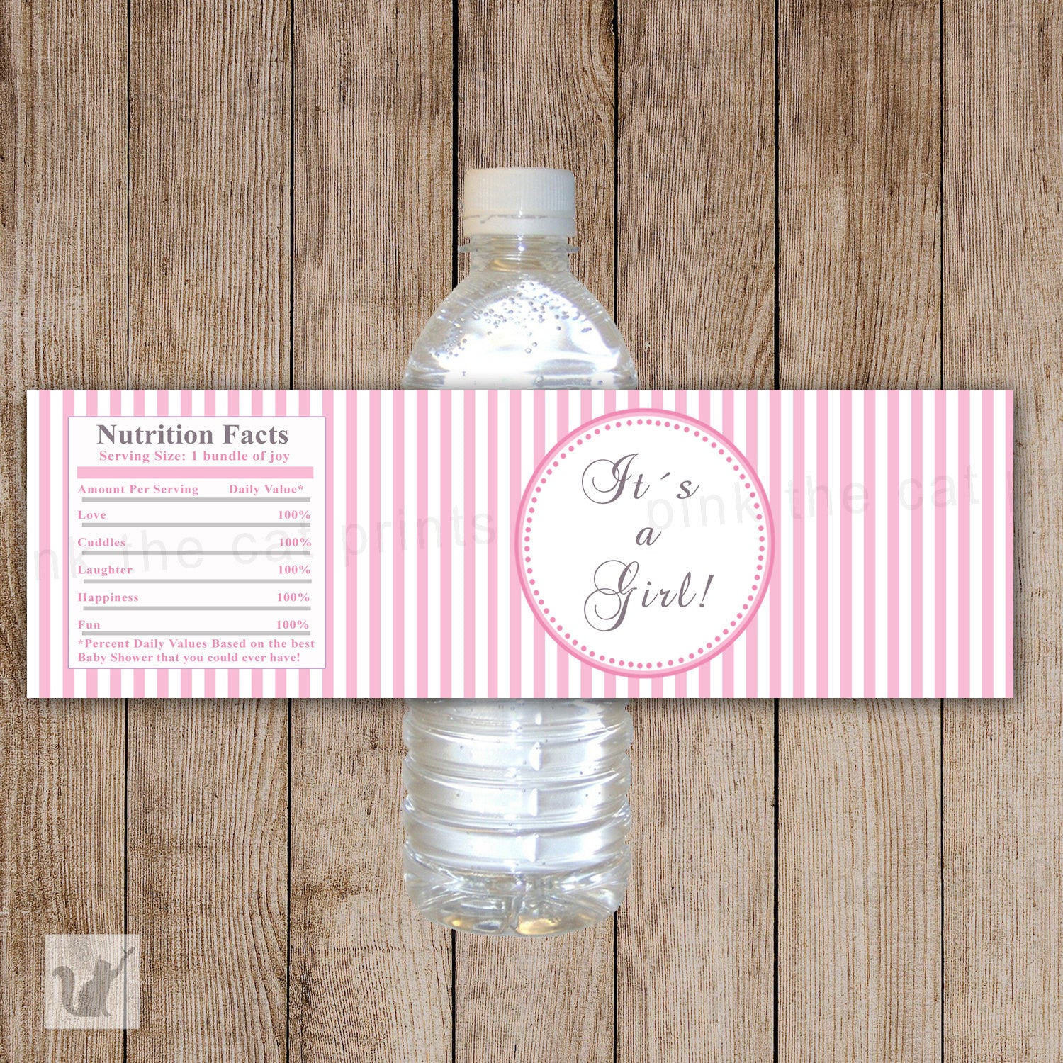 Baby Girl Shower Bottle Labels Pink White Stripes