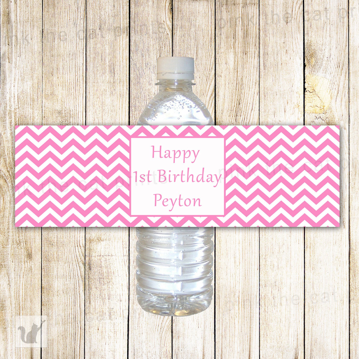 Pink Chevron Bottle Label Birthday Baby Shower