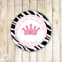 Zebra Princess Thank You Tag Label Sticker Birthday Baby Shower Pink