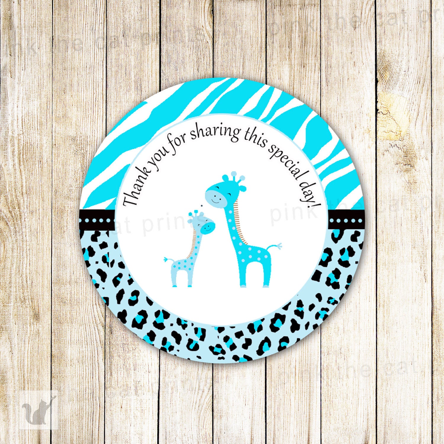 INSTANT DOWNLOAD Turquoise Giraffe Baby Shower Party Thank You Tag - Jungle Leopard Zebra Party Favors Baby Shower Favors Party Decorations