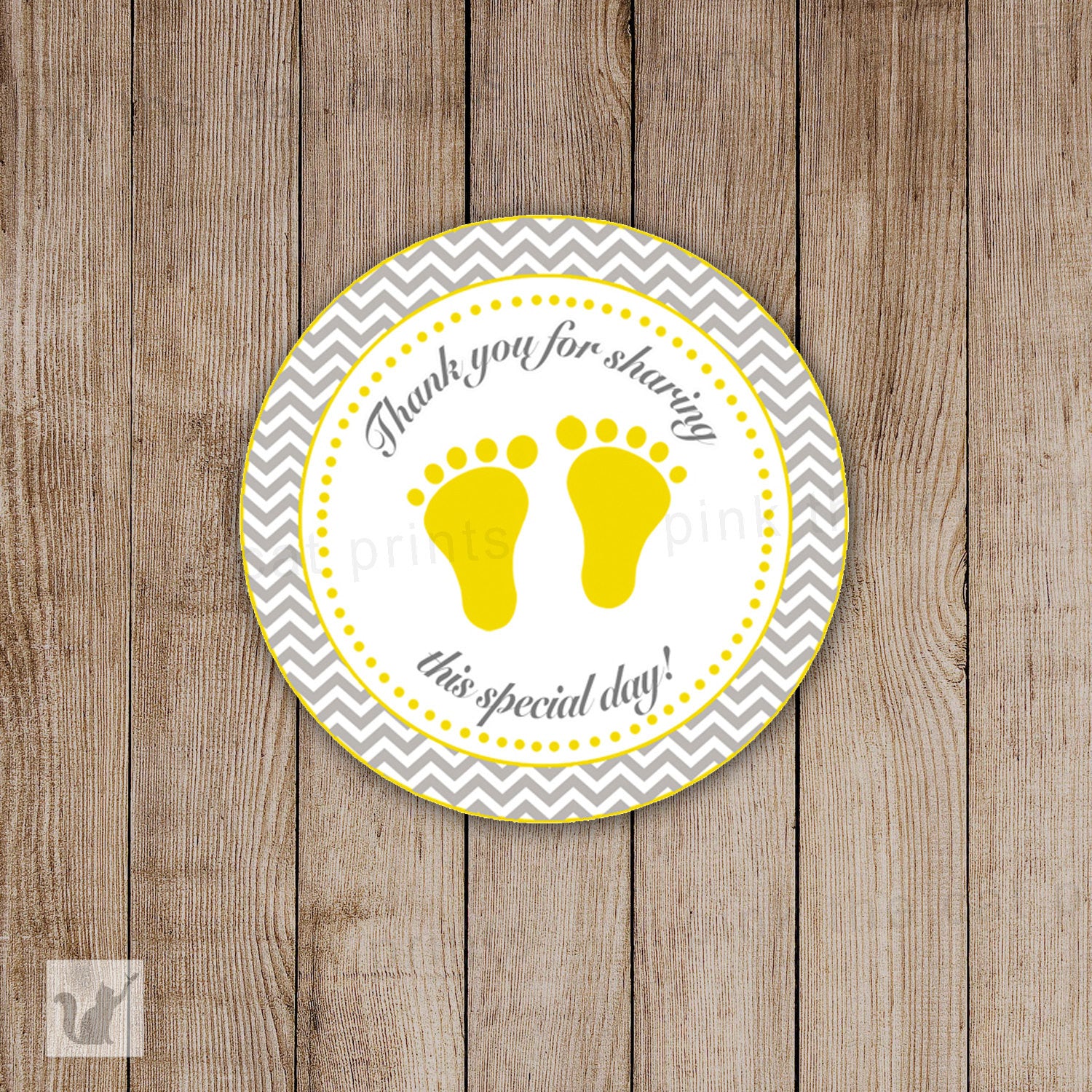 INSTANT DOWNLOAD Yellow Grey Chevron Baby Shower Thank You Tags Label - Polka Dots Baby Feet Unisex Baby Shower Favors Baby Shower Items